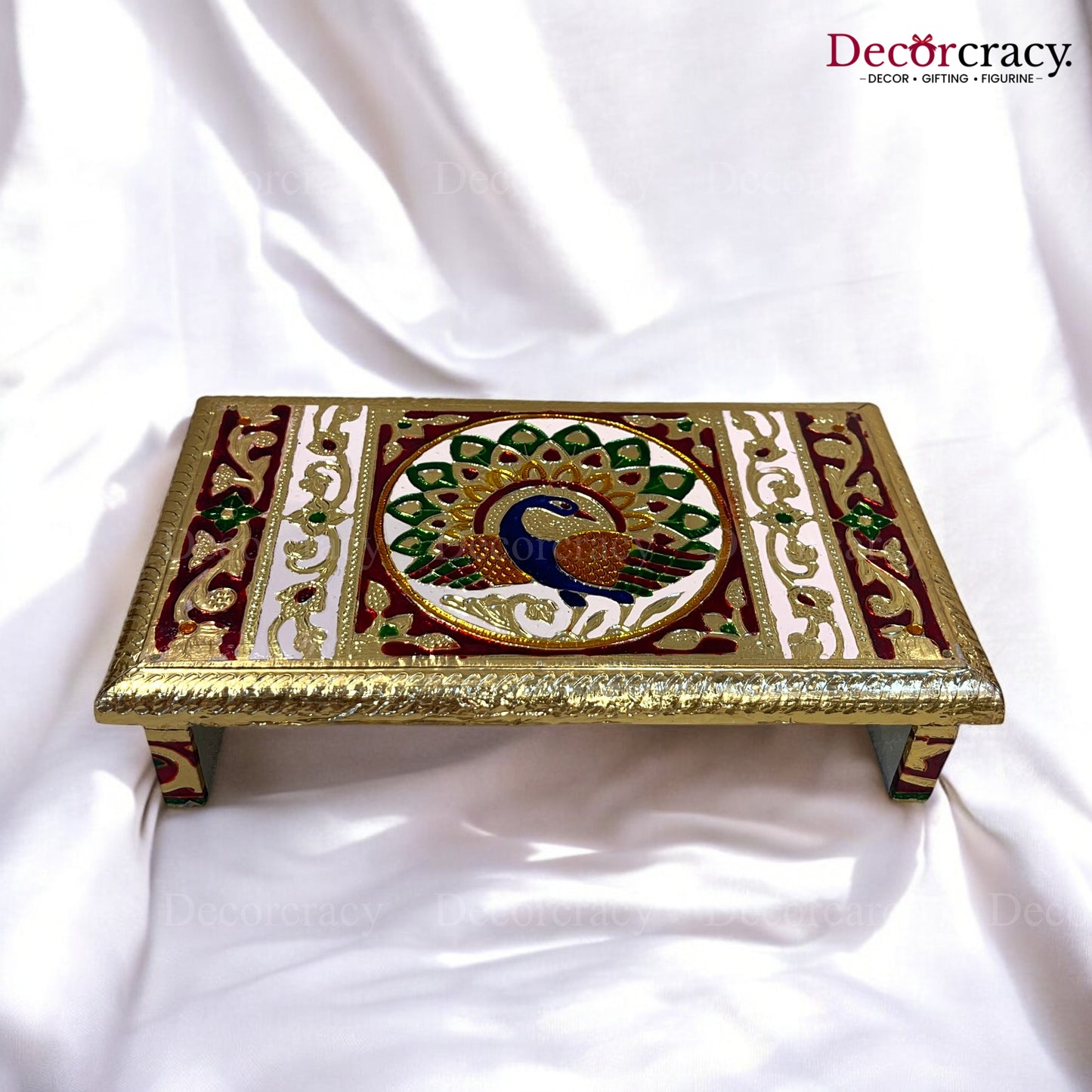 Meenakari Rajwadi Patla Chowki for Pooja 6*10" Wooden Golden/Multi