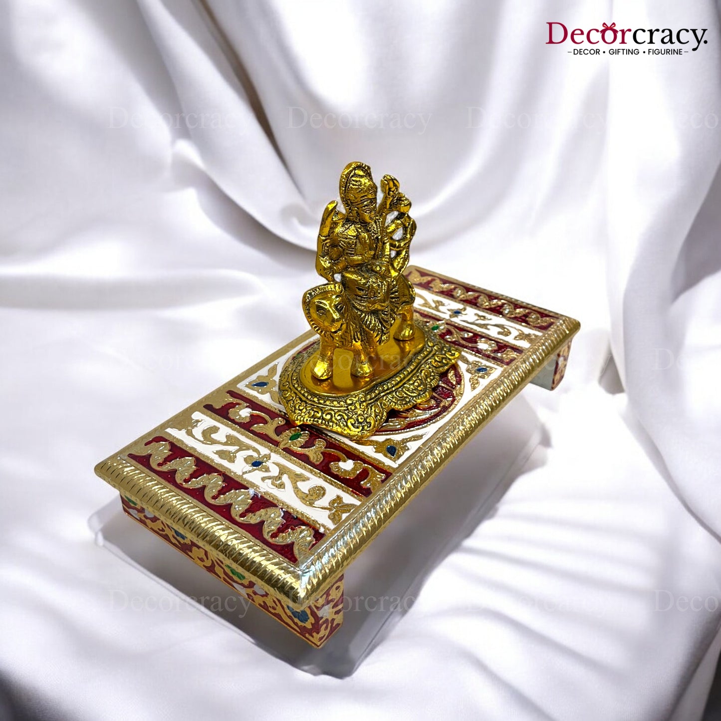 Meenakari Rajwadi Patla Chowki for Pooja 6*12" Wooden Golden/Multi