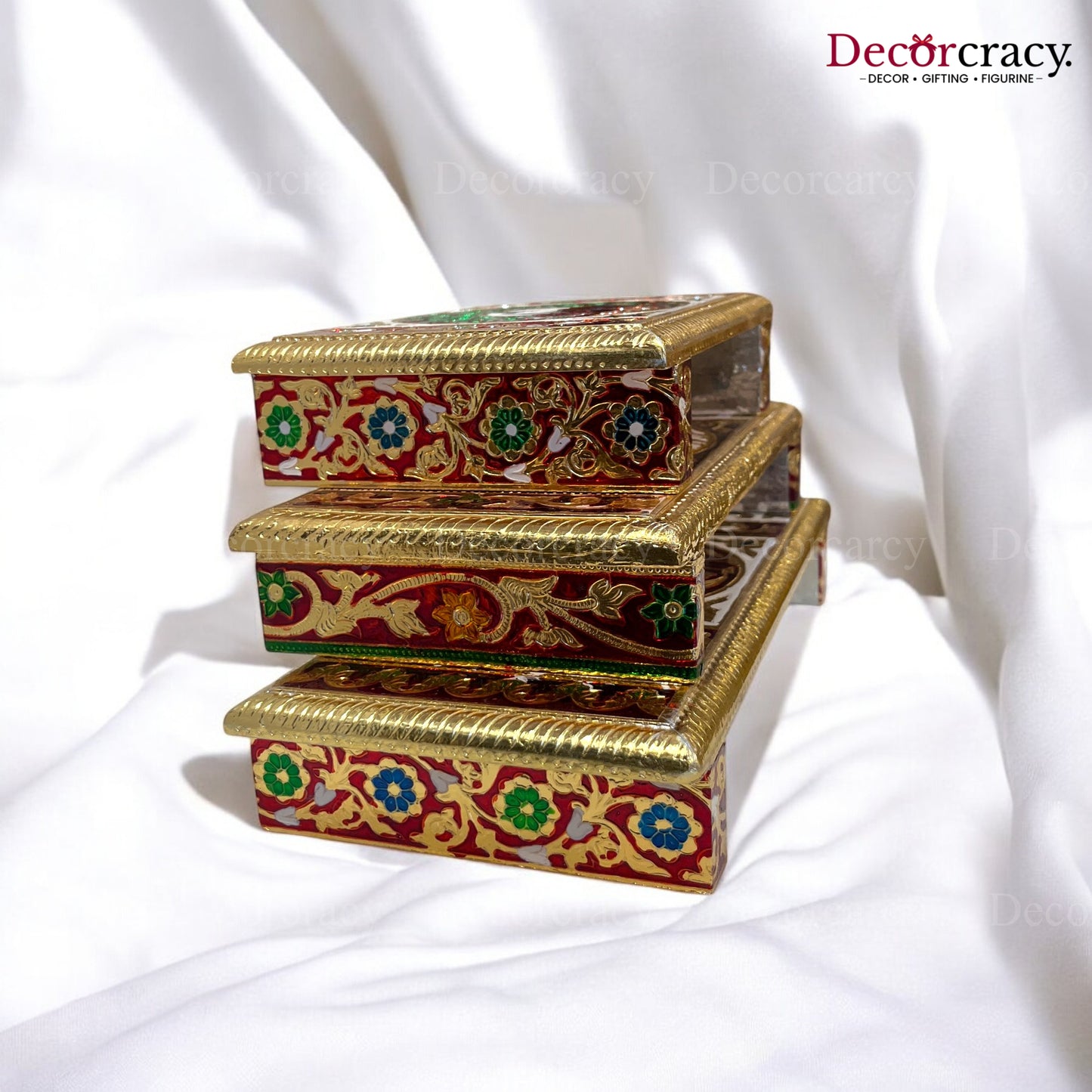Meenakari Rajwadi Patla Chowki for Pooja 6*8", 6*10", 6*12" Wooden Golden/Multi