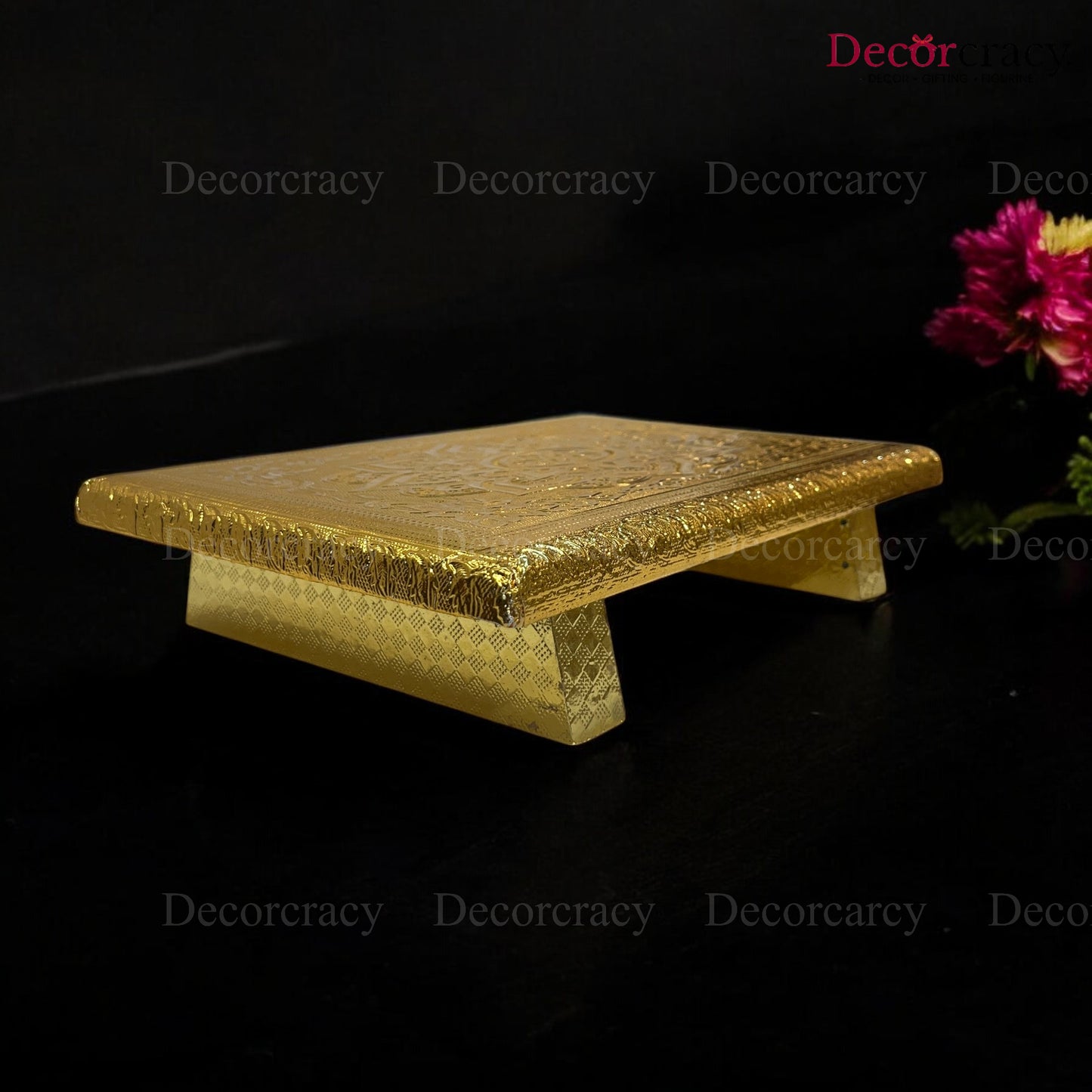 Rajwadi Patla Chowki for Pooja 8*12" Wooden Golden
