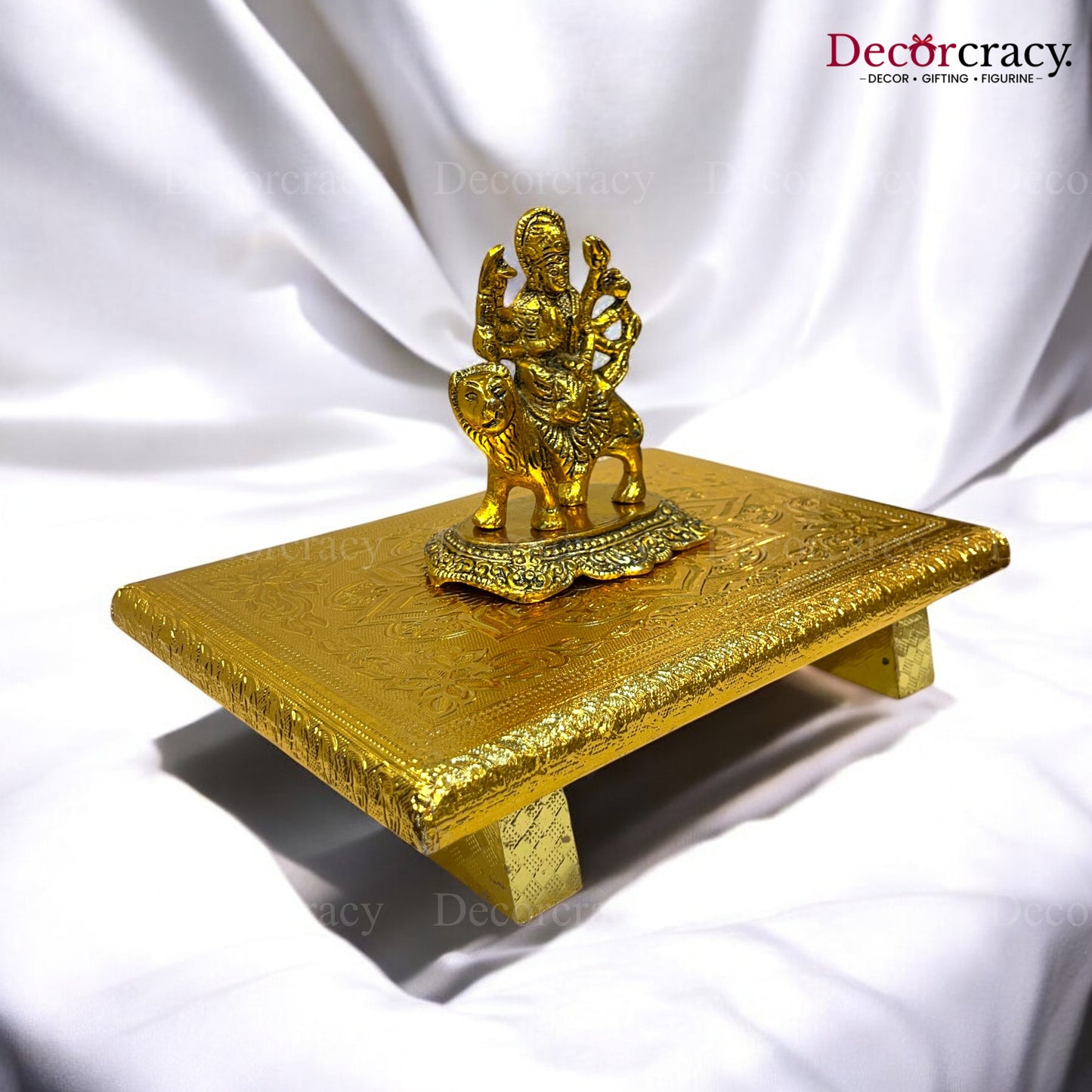 Rajwadi Patla Chowki for Pooja 8*12" Wooden Golden
