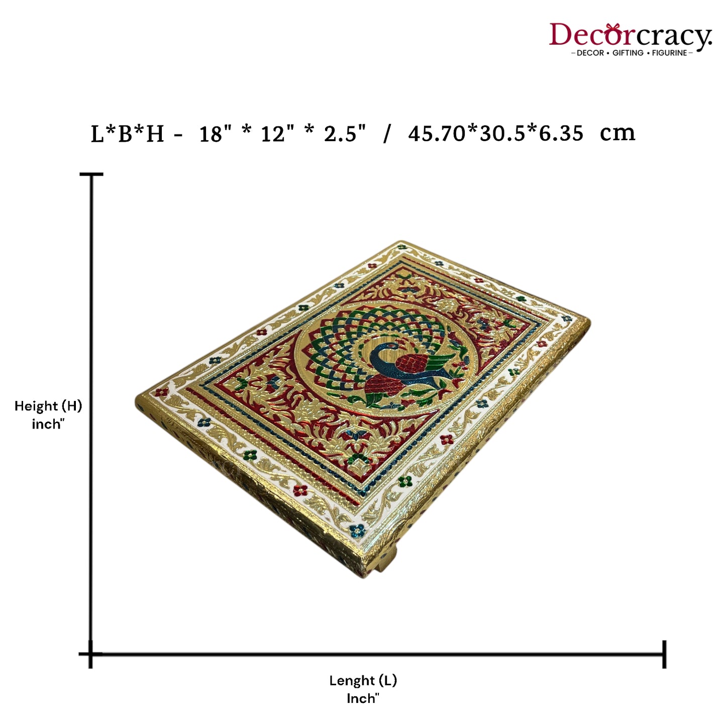 Meenakari Rajwadi Patla Chowki for Pooja 12*18" Wooden Golden/Multi