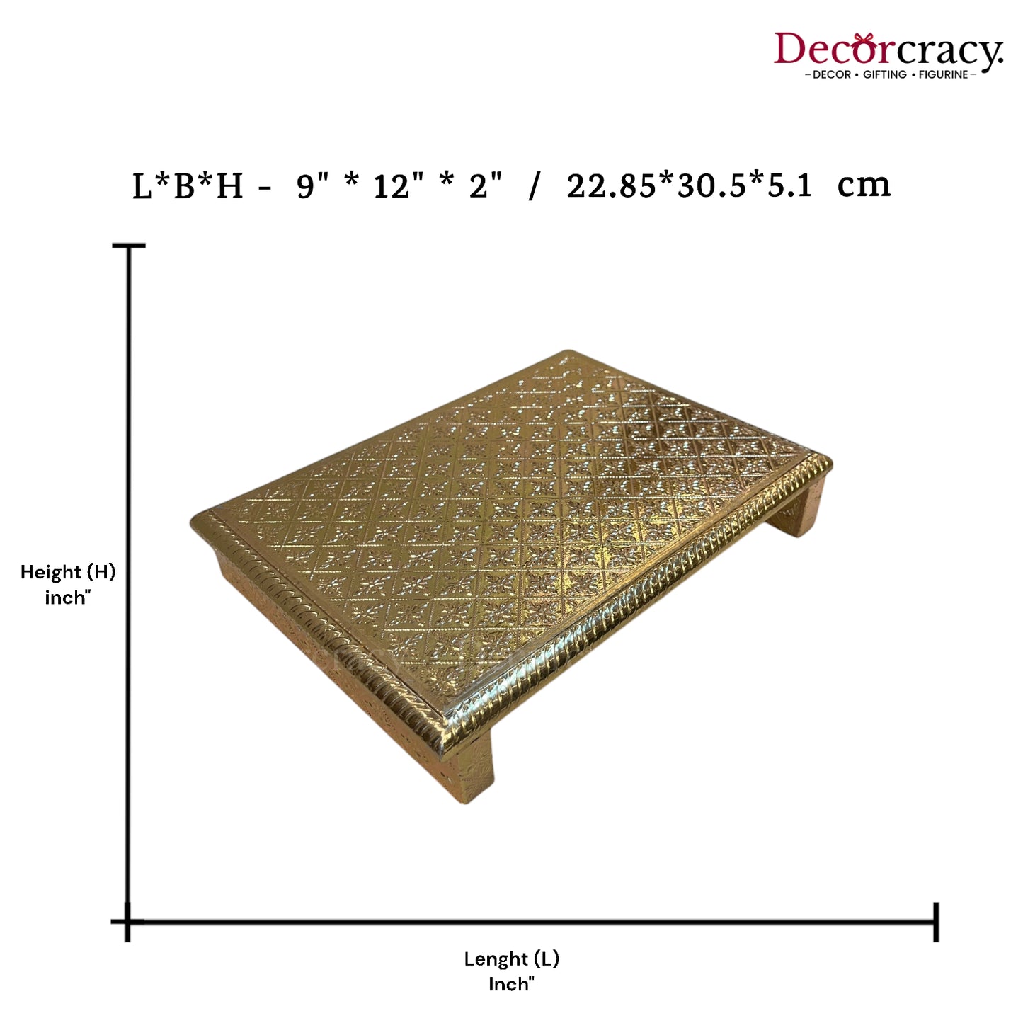 Rajwadi Patla Chowki for Pooja 8*12" Wooden Golden
