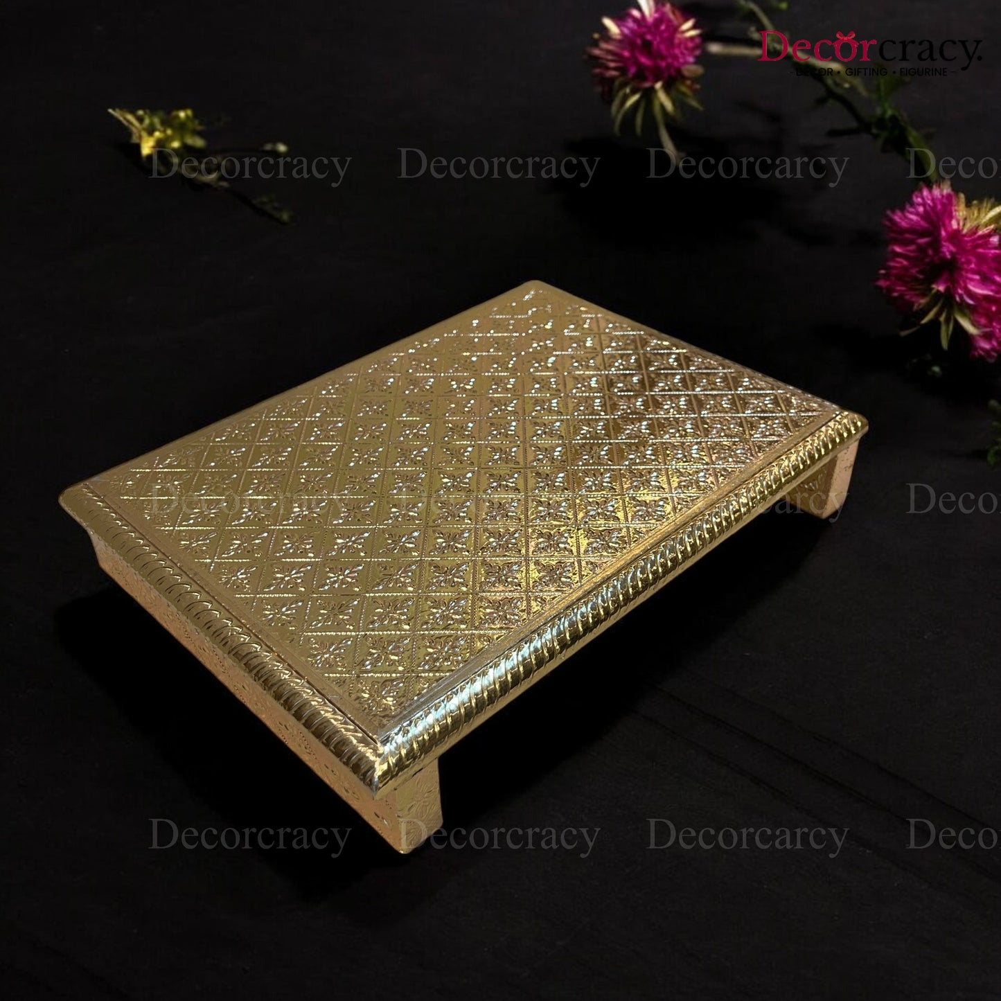 Rajwadi Patla Chowki for Pooja 8*12" Wooden Golden