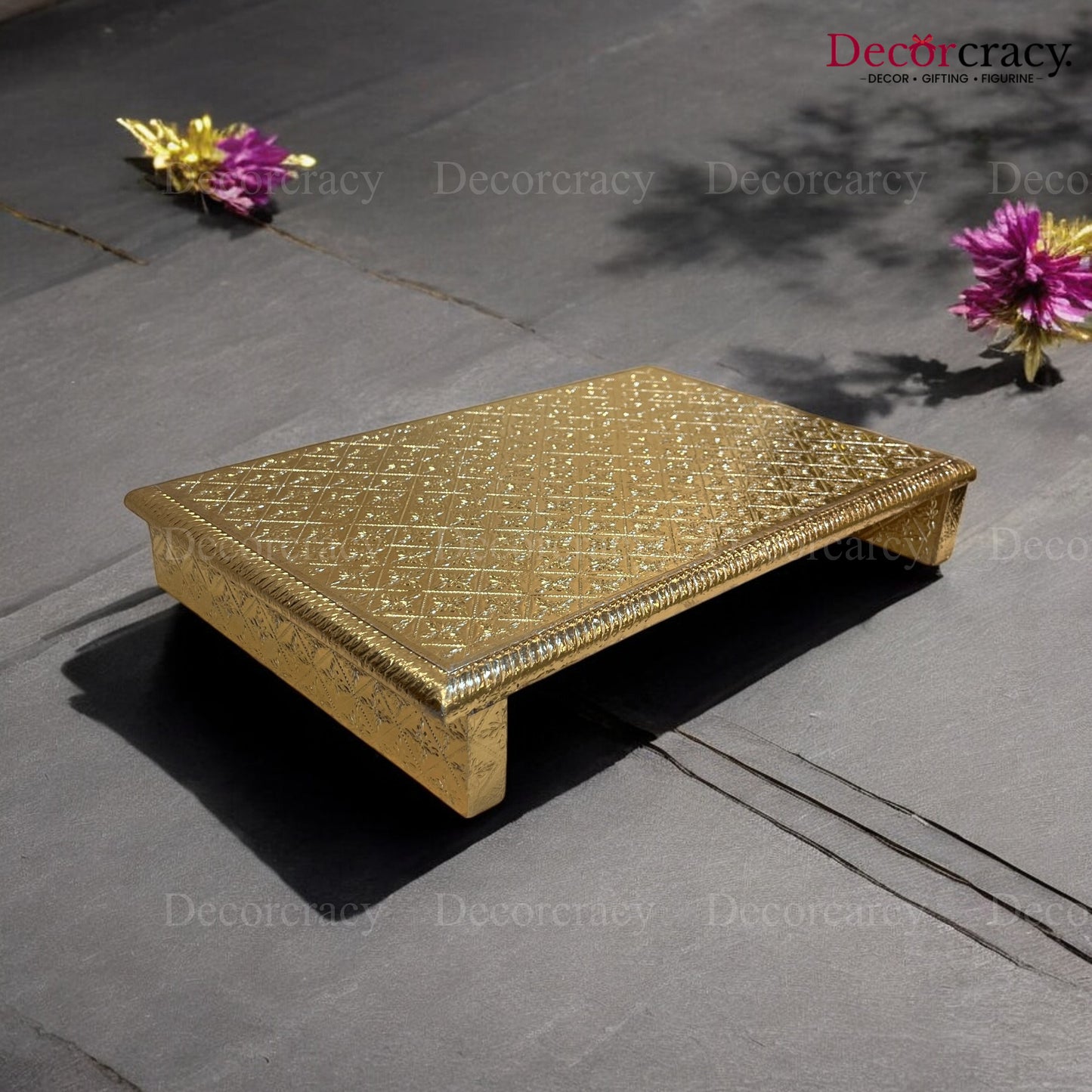 Rajwadi Patla Chowki for Pooja 10*15" Wooden Golden
