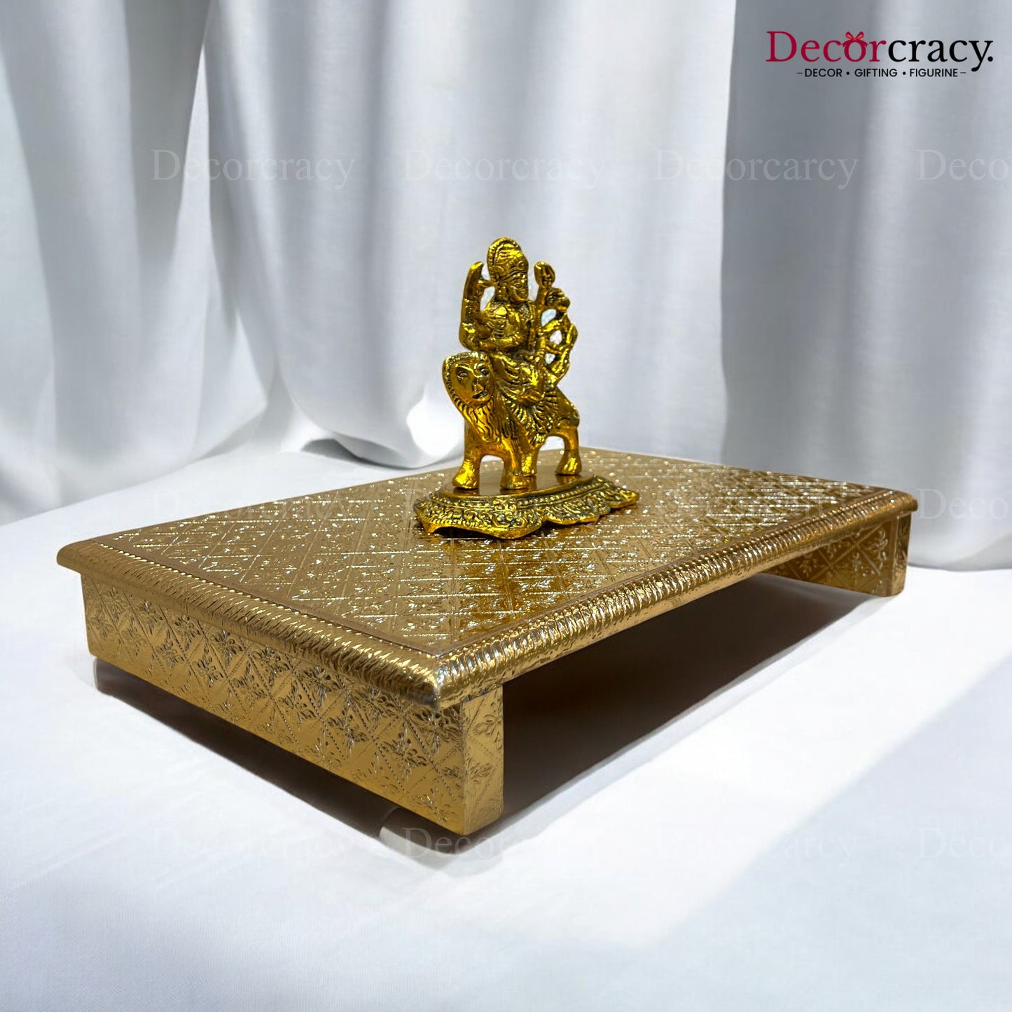 Rajwadi Patla Chowki for Pooja 10*15" Wooden Golden