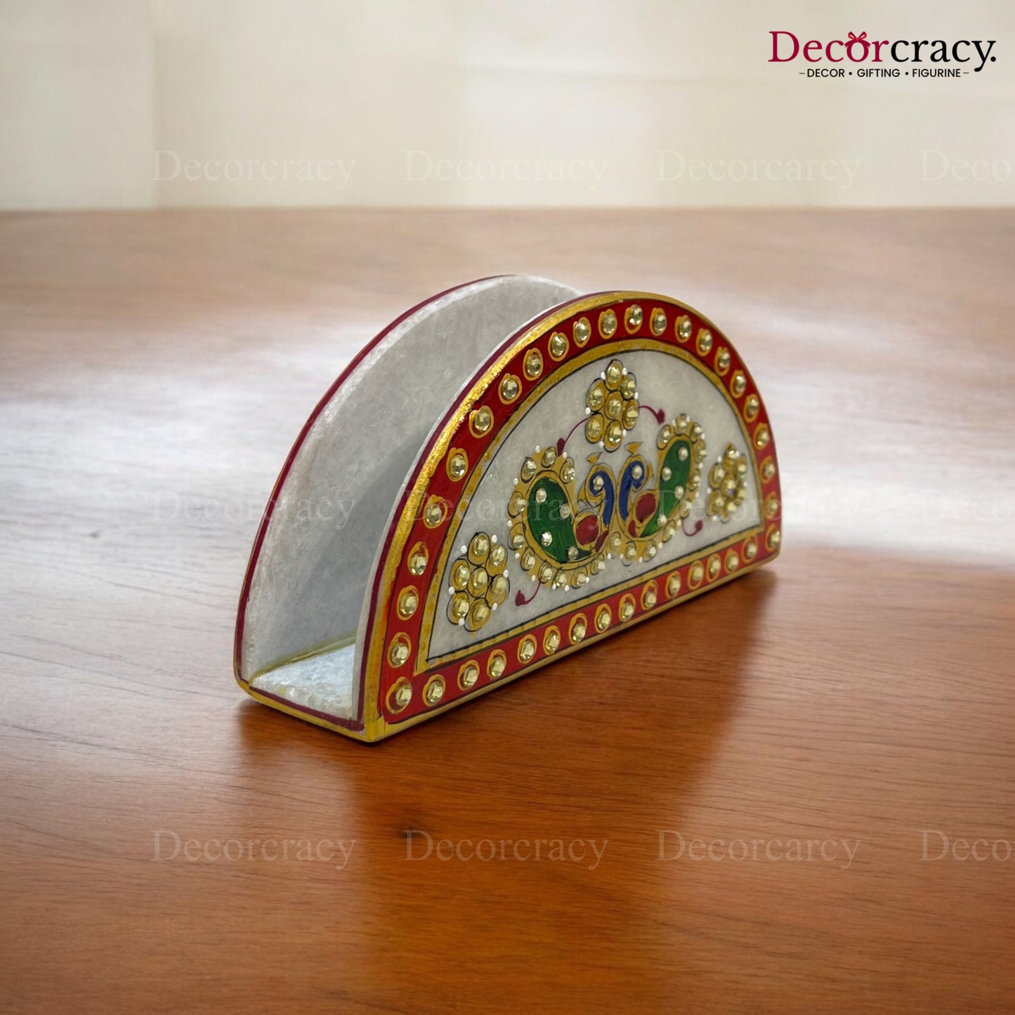 Rajasthani Marble Tissue Napkin Holder Meenakari for Dining Table