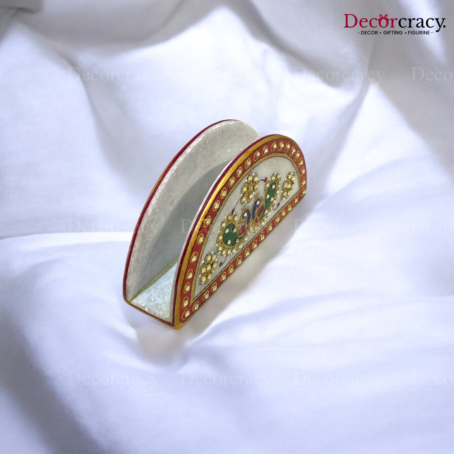 Rajasthani Marble Tissue Napkin Holder Meenakari for Dining Table