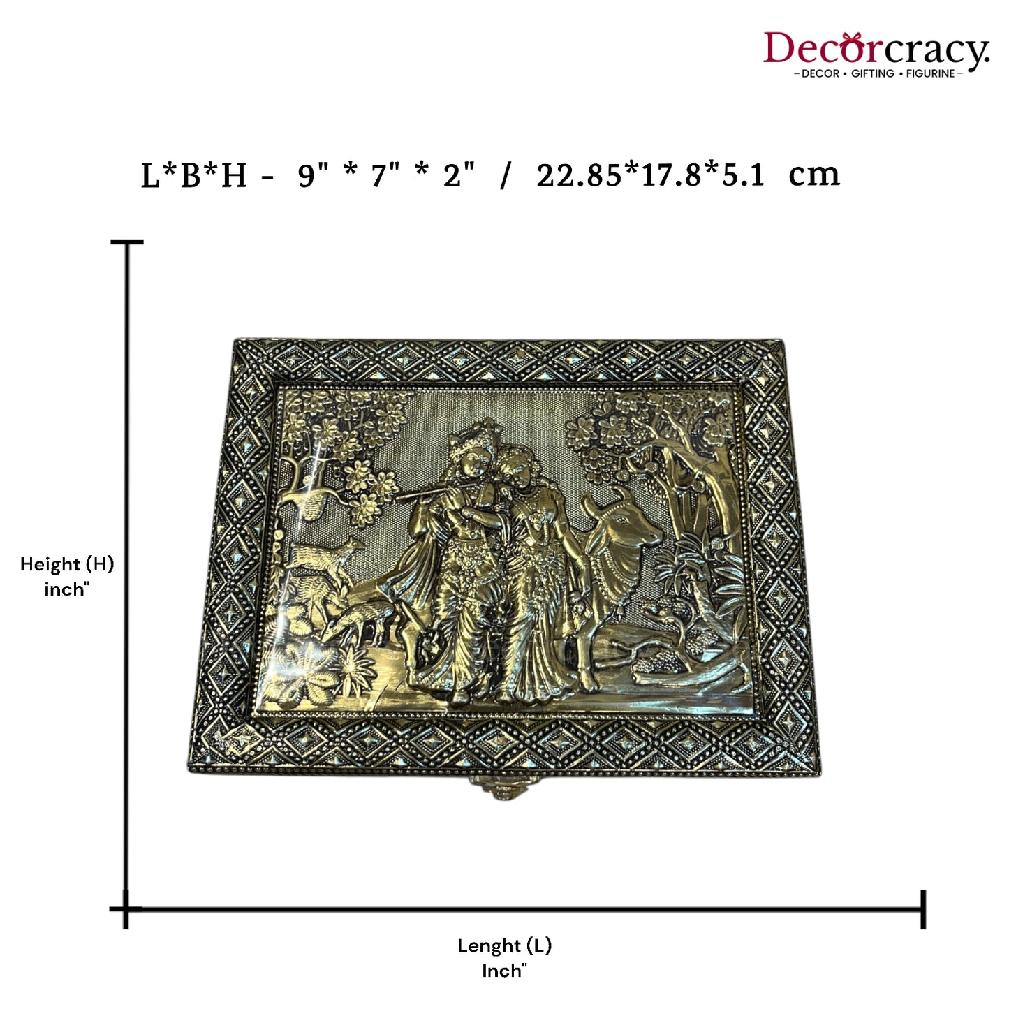 Radha Krishna 4 Partition Dry Fruit Mukhwas Oxidized Box Wooden 7*9"