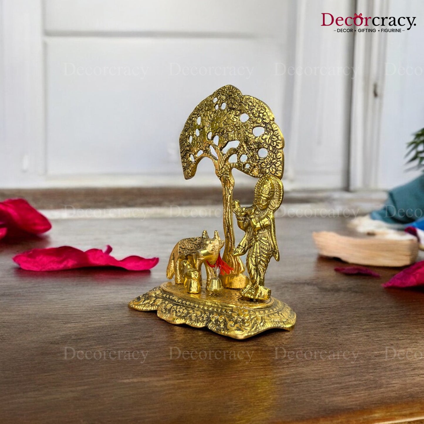 Shree Krishna Cow Tree Idol Metal golden