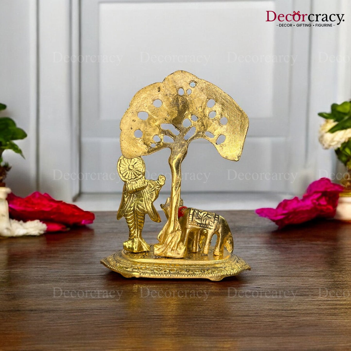 Shree Krishna Cow Tree Idol Metal golden