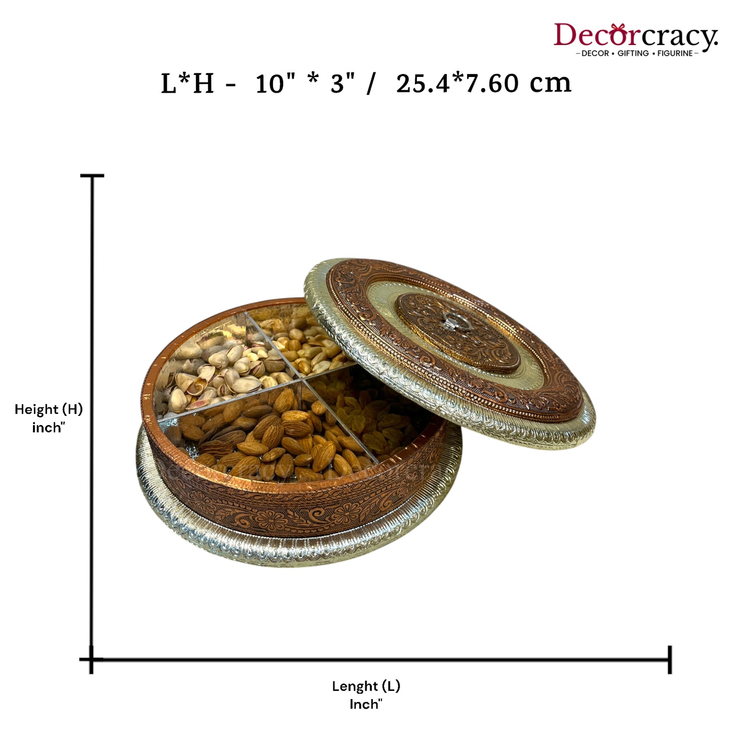 Round 4 Partition Dry Fruit Mukhwas Box Wooden 10"