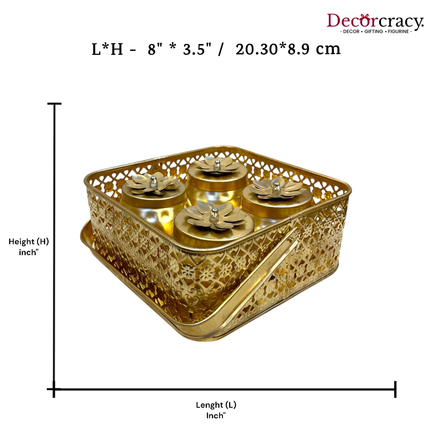 4 Jar Dry Fruit Mukhwas Serving Box Antique Golden Metal 8"