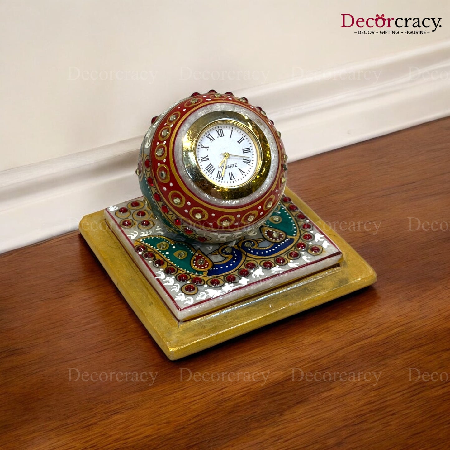 Rajasthani Marble Table Clock Meenakari