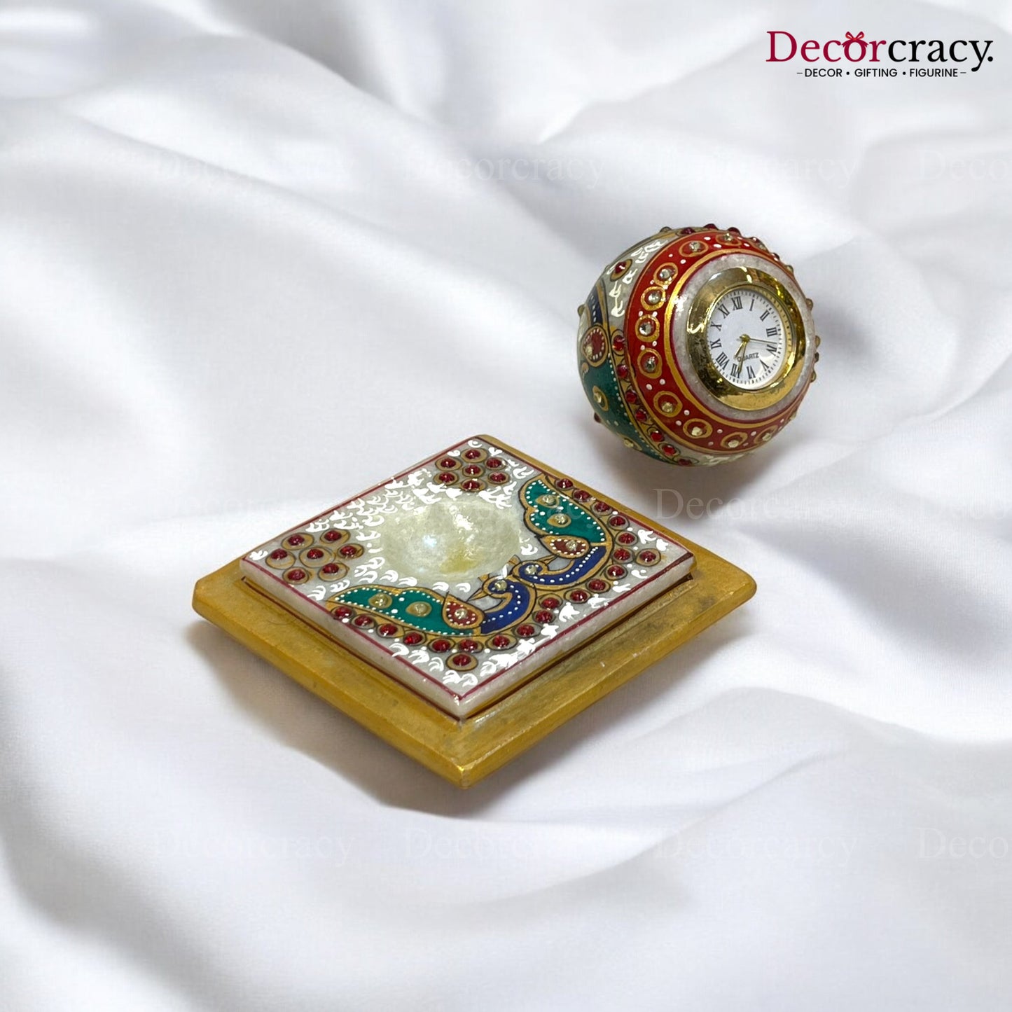 Rajasthani Marble Table Clock Meenakari