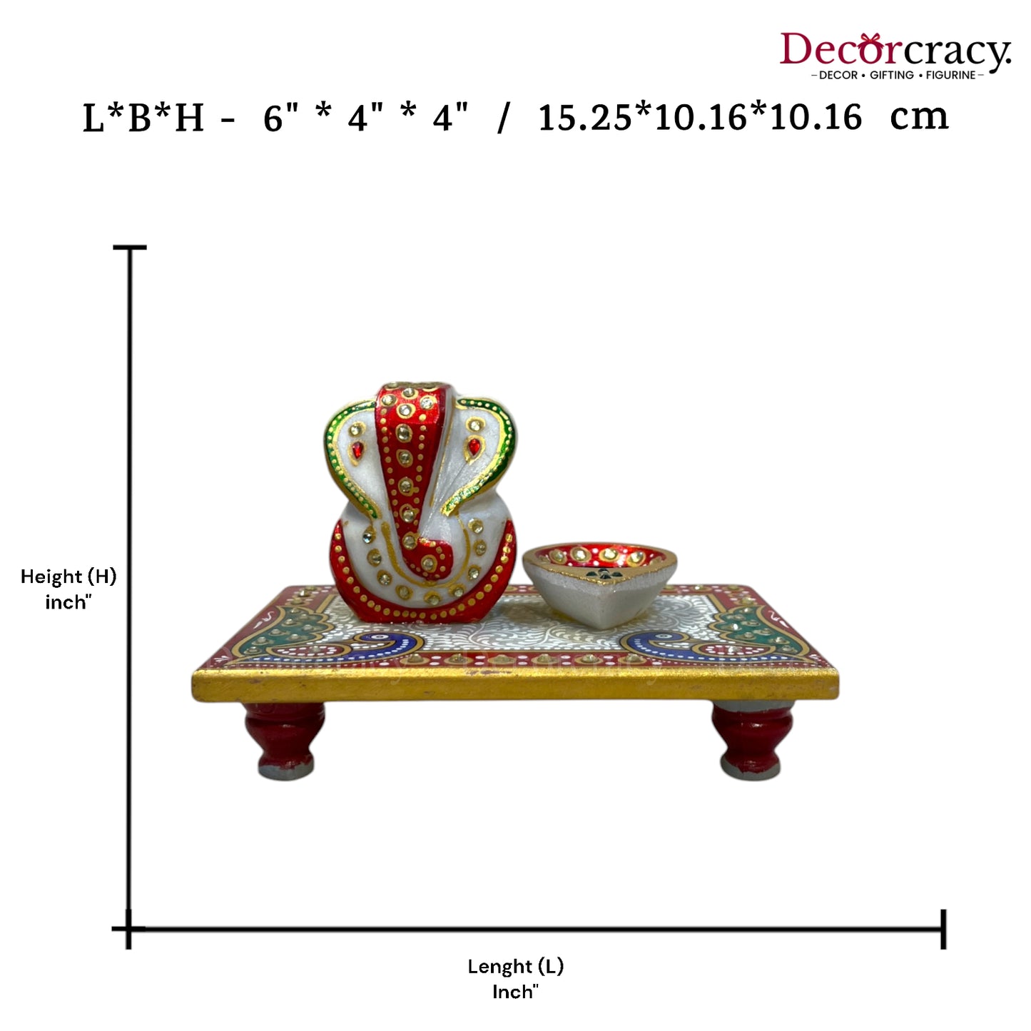Rajasthani Marble Chowki Ganesh Diya Deepak Meenakari