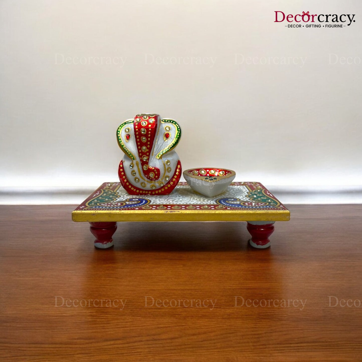 Rajasthani Marble Chowki Ganesh Diya Deepak Meenakari