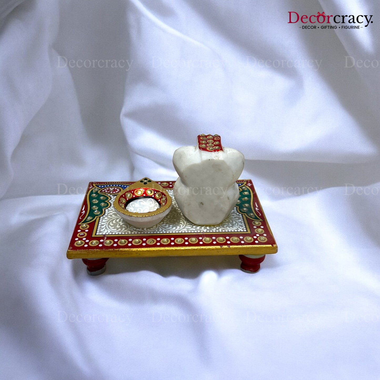 Rajasthani Marble Chowki Ganesh Diya Deepak Meenakari