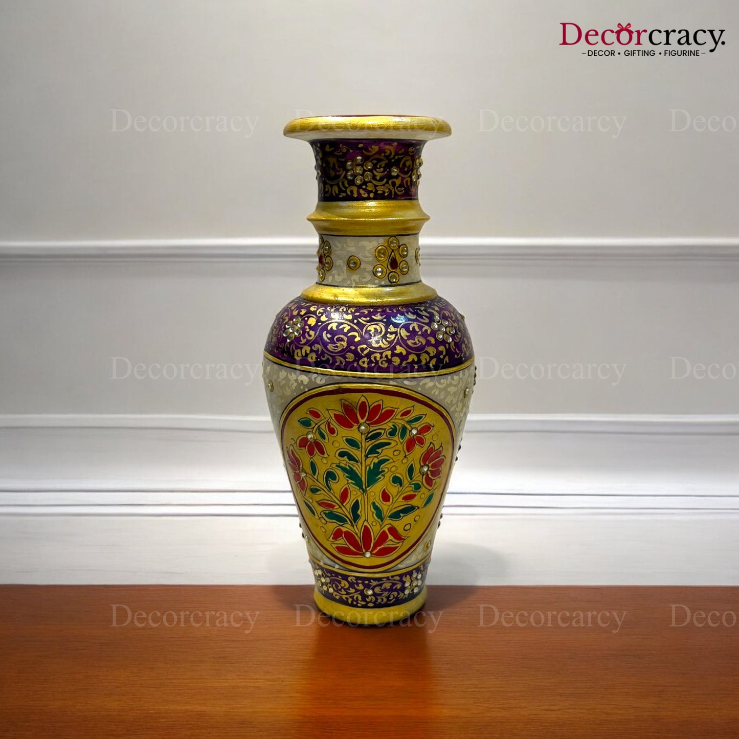 Rajasthani Marble Vase Meenakari 10"