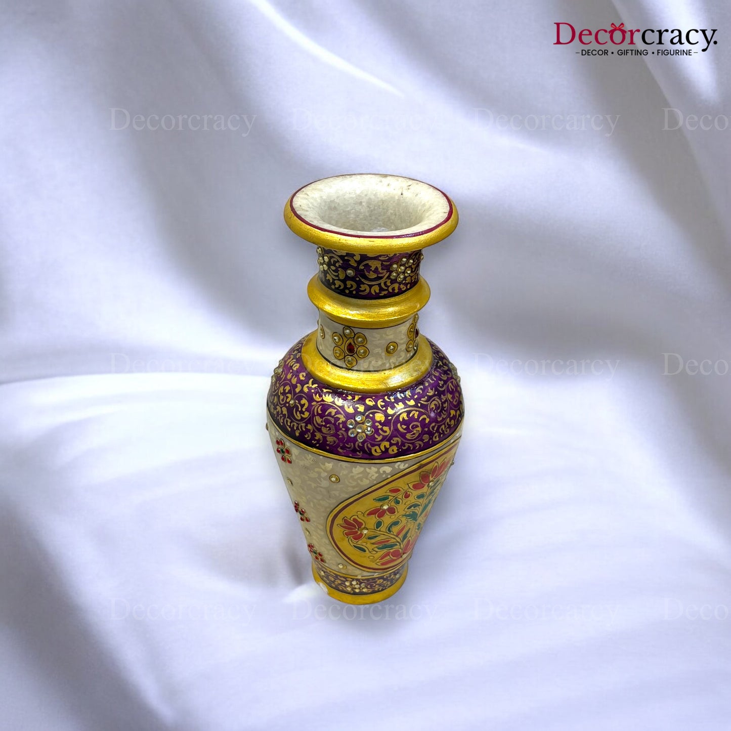 Rajasthani Marble Vase Meenakari 10"