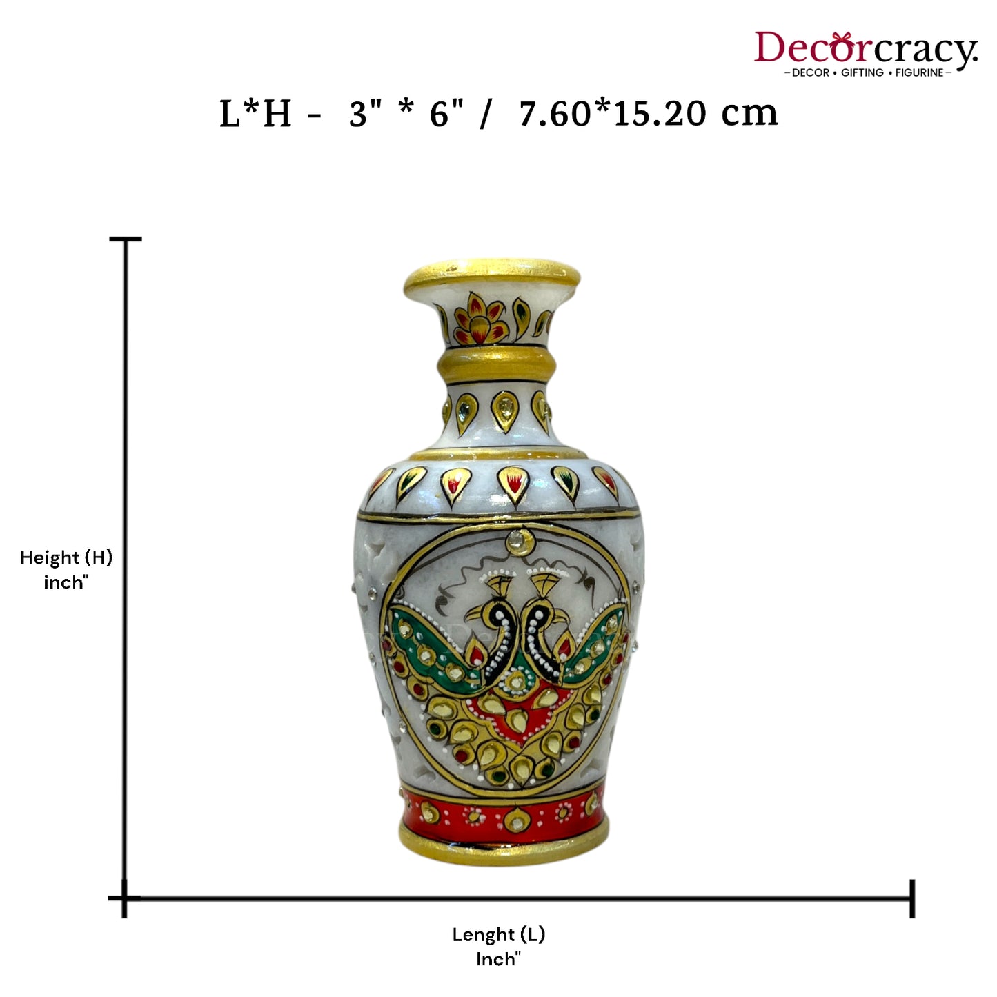 Rajasthani Marble Netted Vase Meenakari 6"