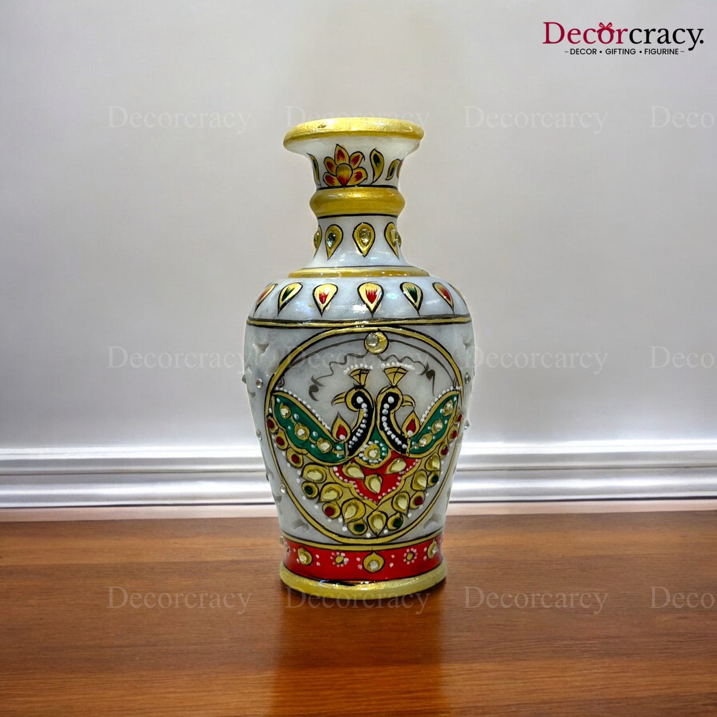 Rajasthani Marble Netted Vase Meenakari 6"