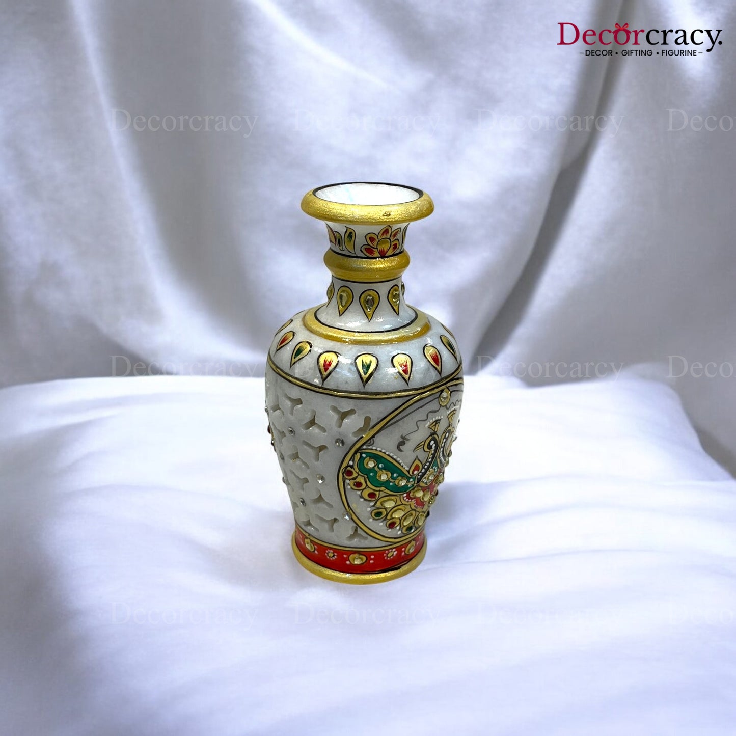 Rajasthani Marble Netted Vase Meenakari 6"