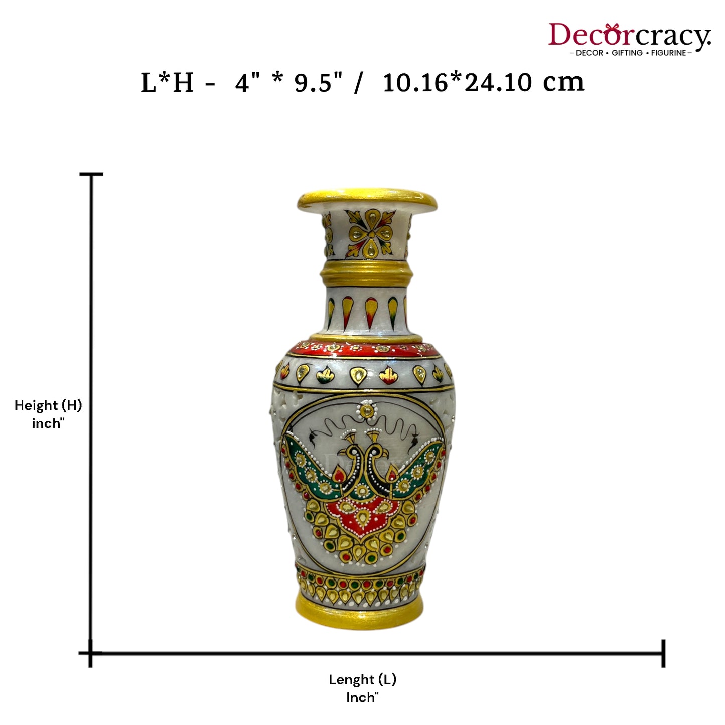 Rajasthani Marble Netted Vase Meenakari 10"