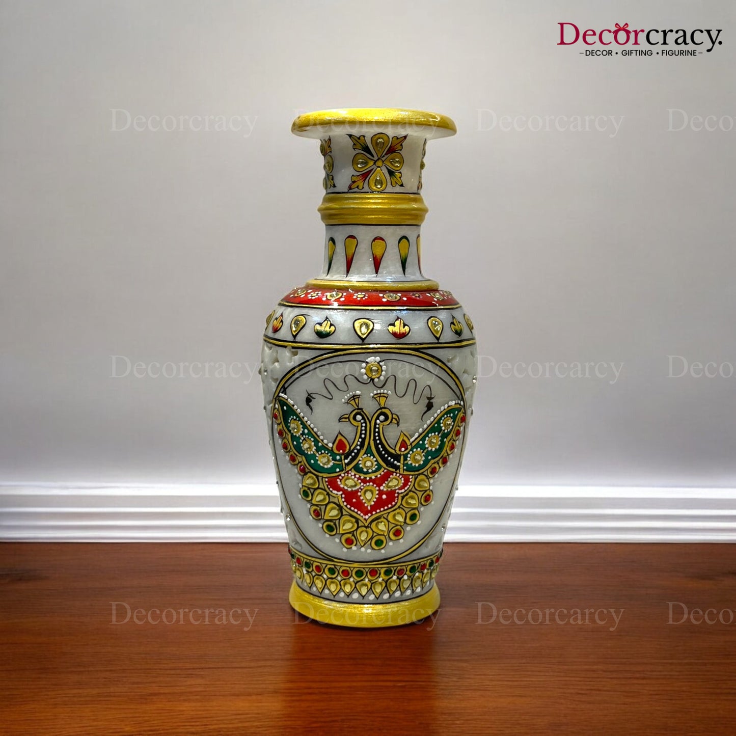 Rajasthani Marble Netted Vase Meenakari 10"