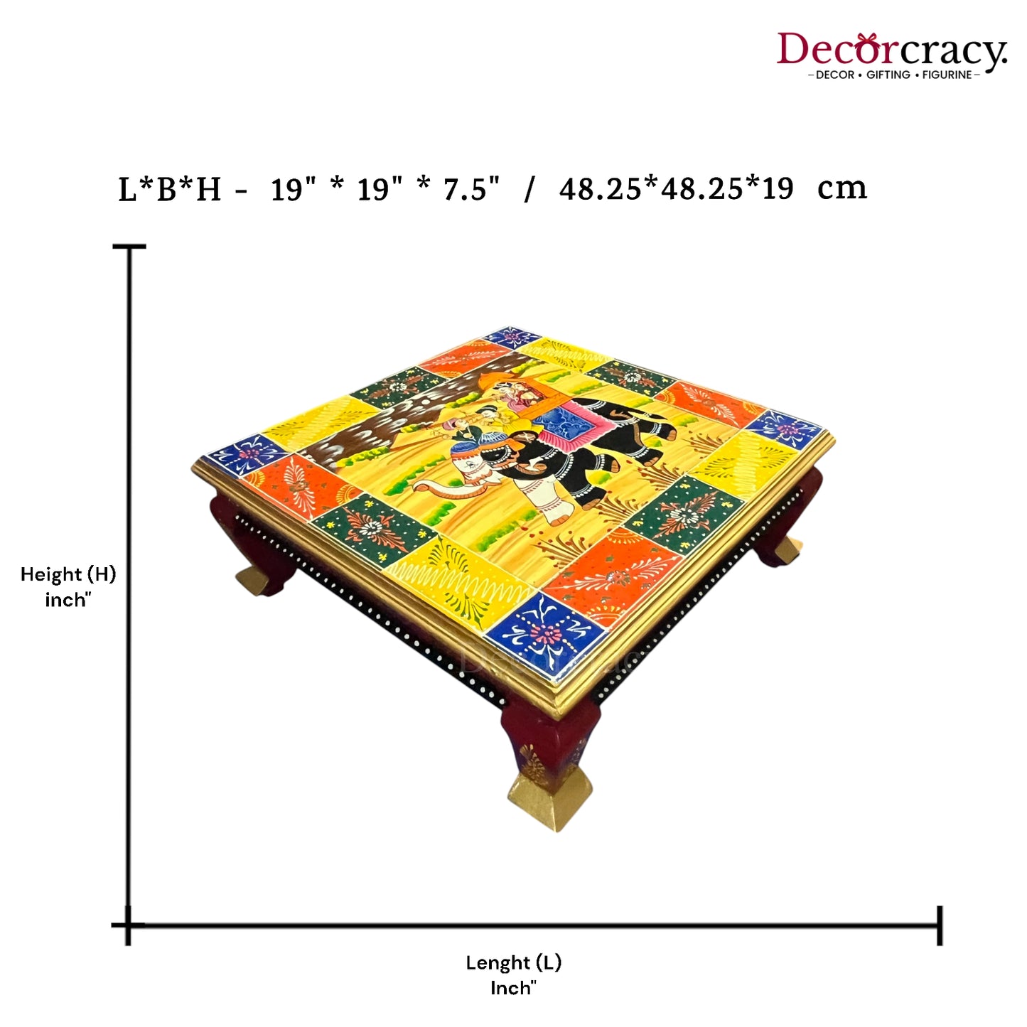 Pooja Chowki Patla Hand Painted Wooden Multicolor Design Bajot Stool 20"