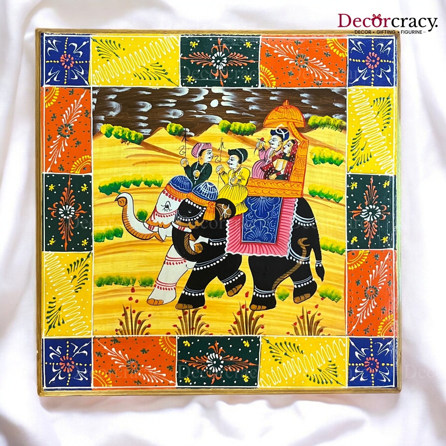 Pooja Chowki Patla Hand Painted Wooden Multicolor Design Bajot Stool 20"