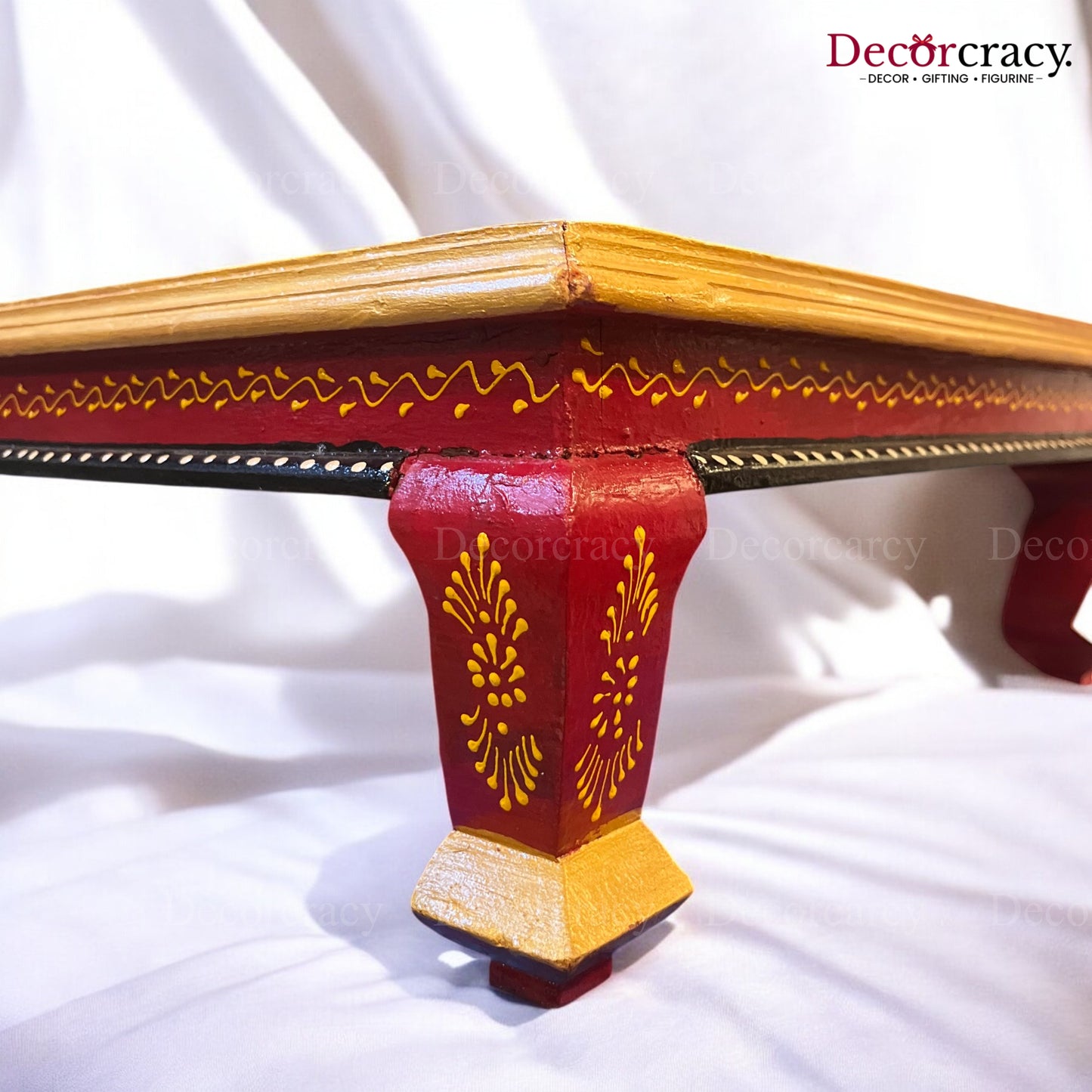 Pooja Chowki Patla Hand Painted Wooden Multicolor Design Bajot Stool 20"