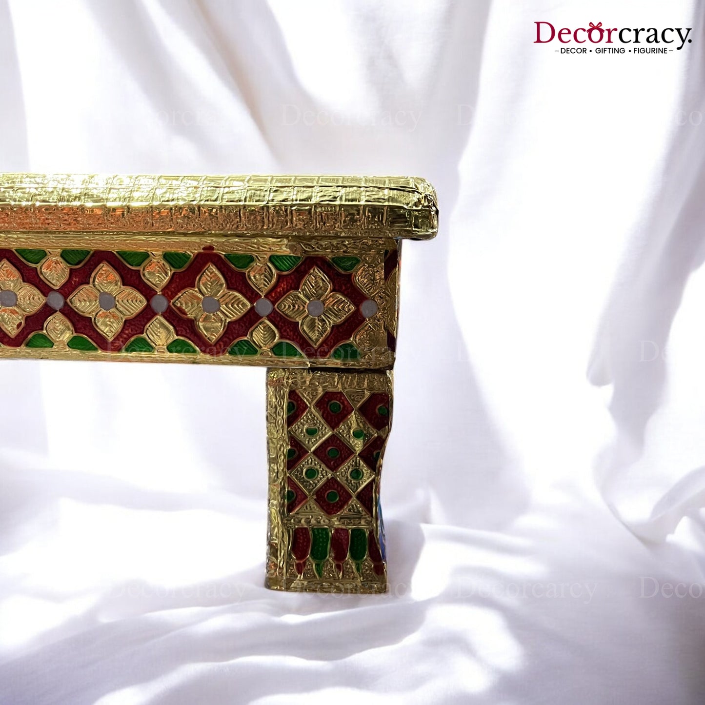 Pooja Chowki Patla Golden Meenakari Peacock Plain Bajot Stool 18"