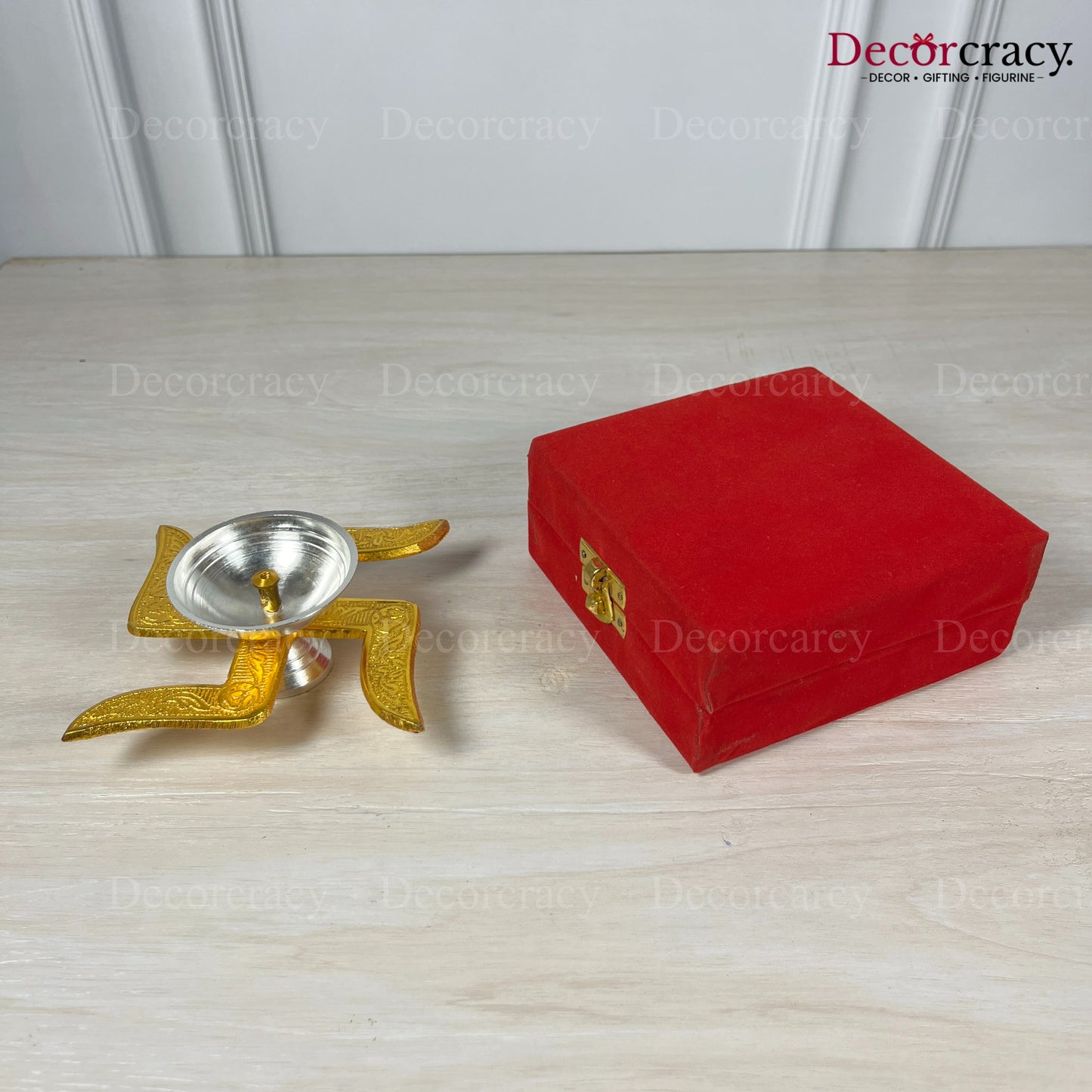 Swastik Deepak Velvet box Metal Set