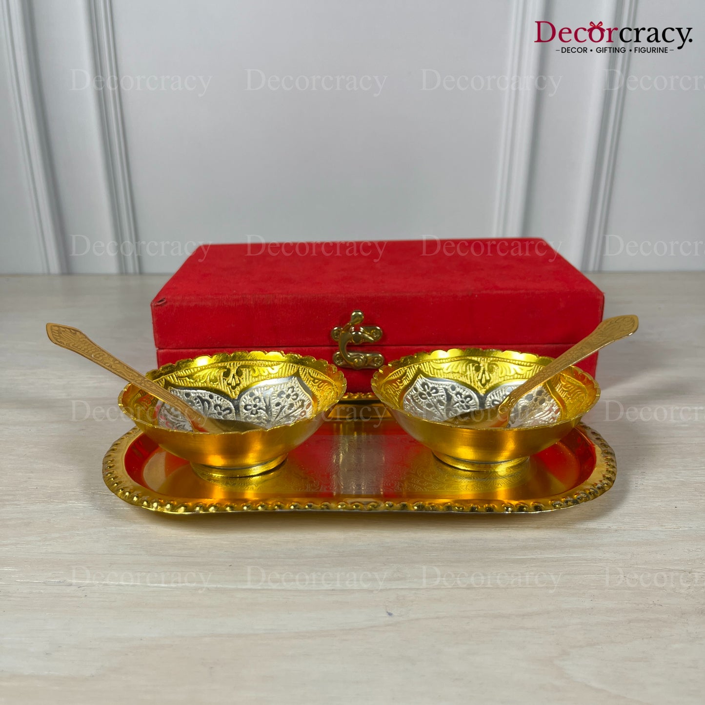 Gold Plated Bowl Metal Set Velvet Box