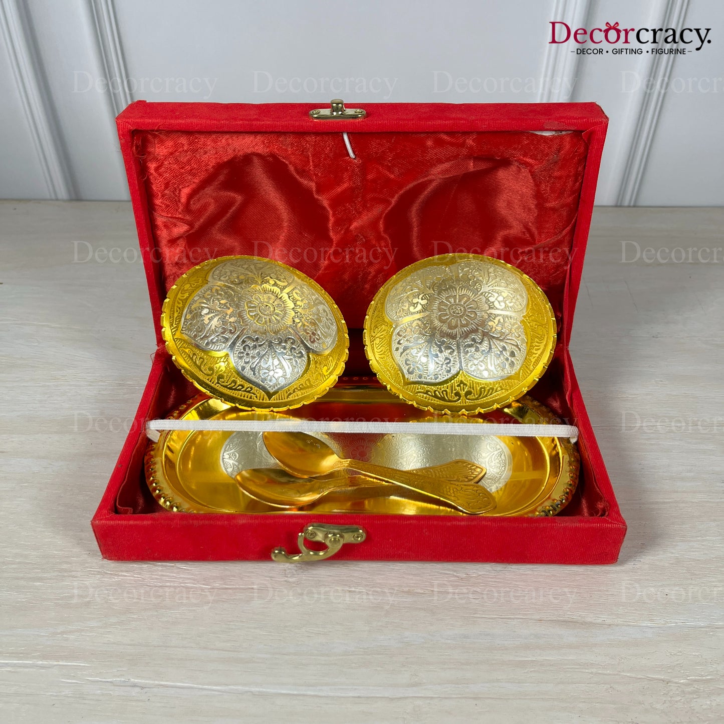 Gold Plated Bowl Metal Set Velvet Box