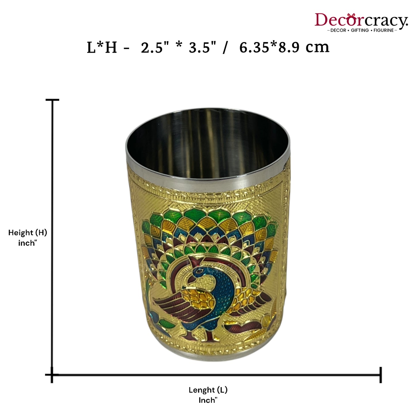 Glass Meenakari Stainless Steel Peacock Design Golden Utensil
