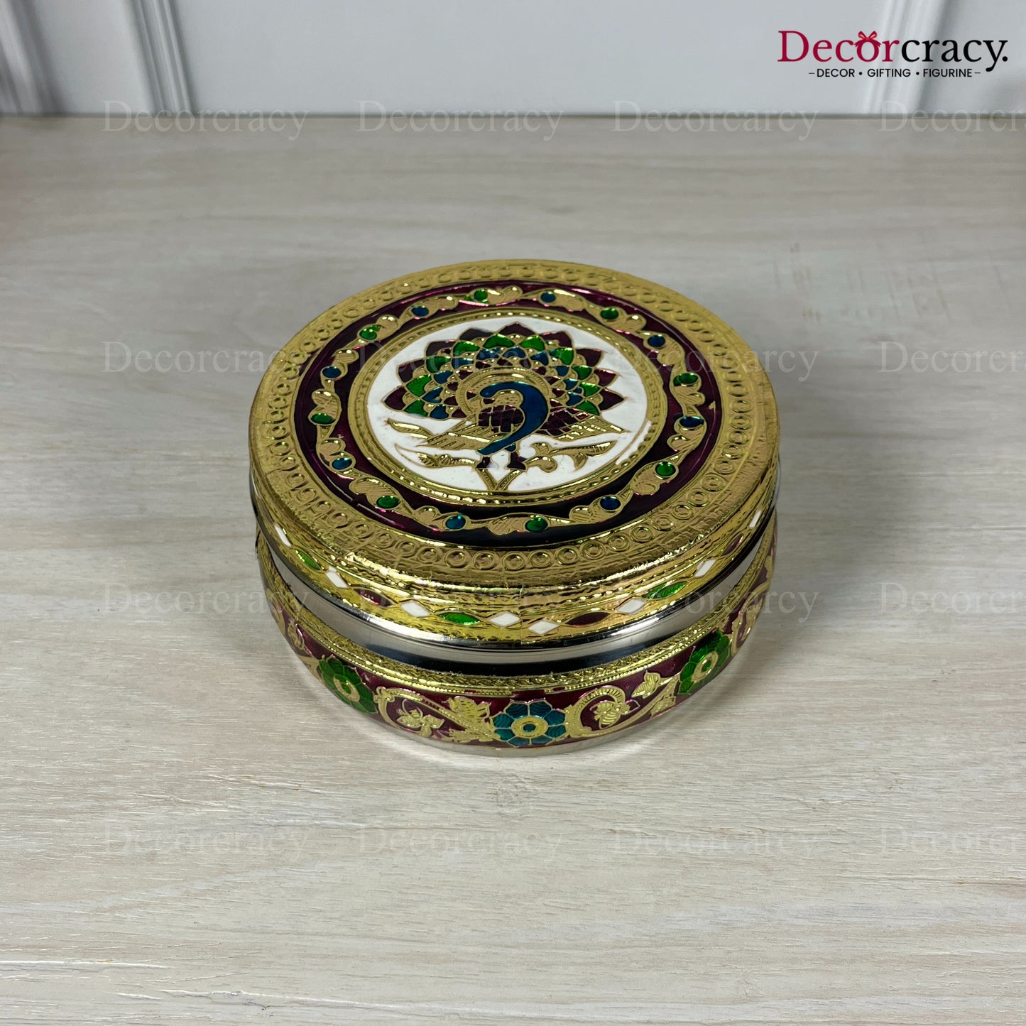 Dabba Box Meenakari Stainless Steel Golden Utensil 5"