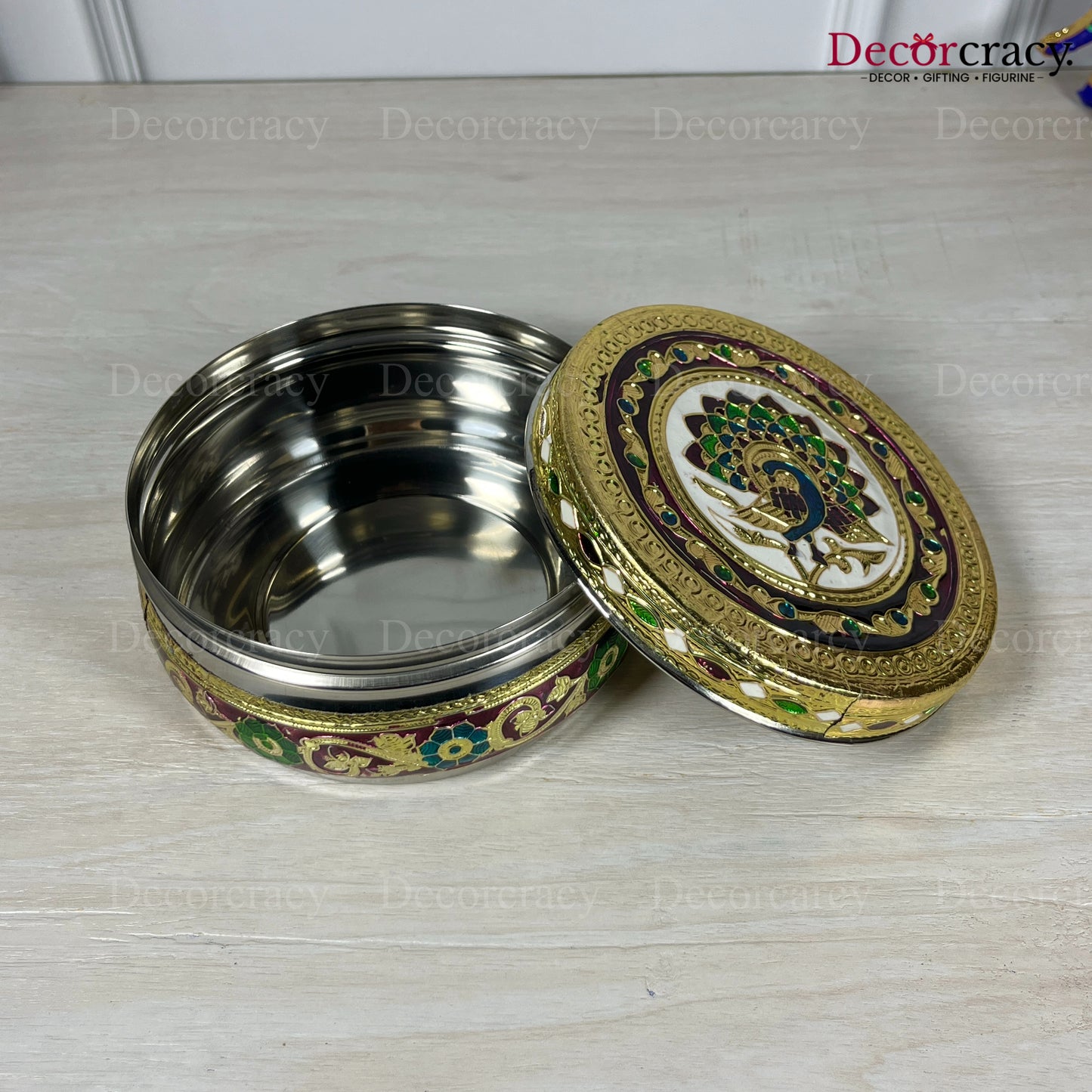 Dabba Box Meenakari Stainless Steel Golden Utensil 5"