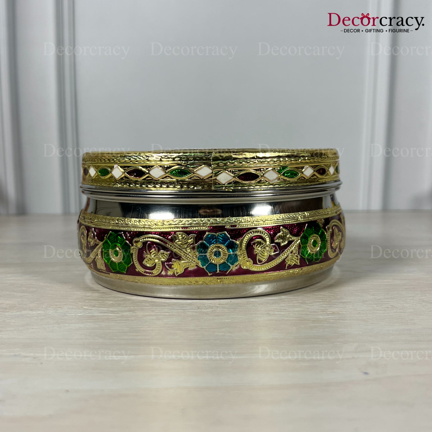 Dabba Box Meenakari Stainless Steel Golden Utensil 5"