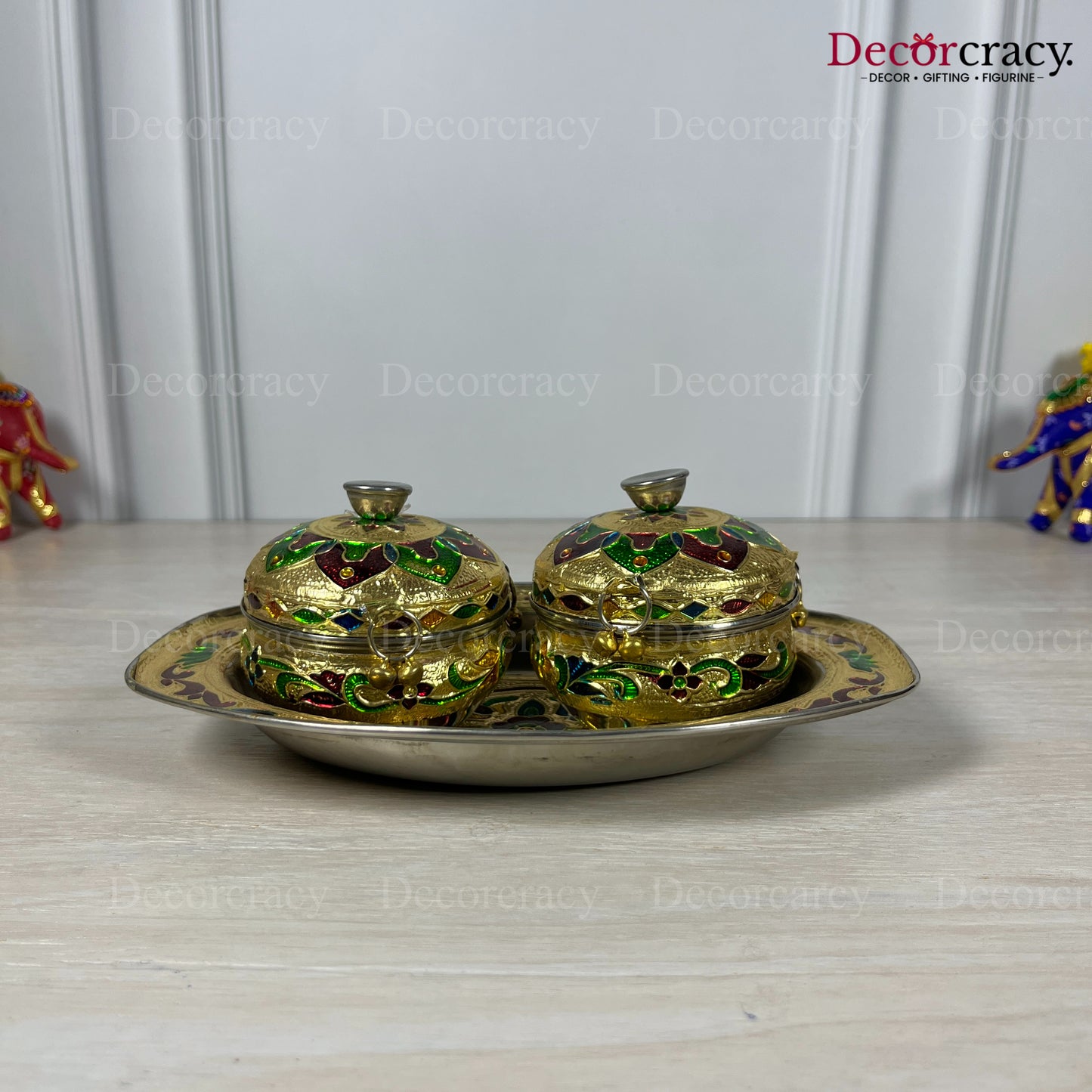 Mukhwas Dry Fruit Storage Meenakari Stainless Steel Golden Utensil