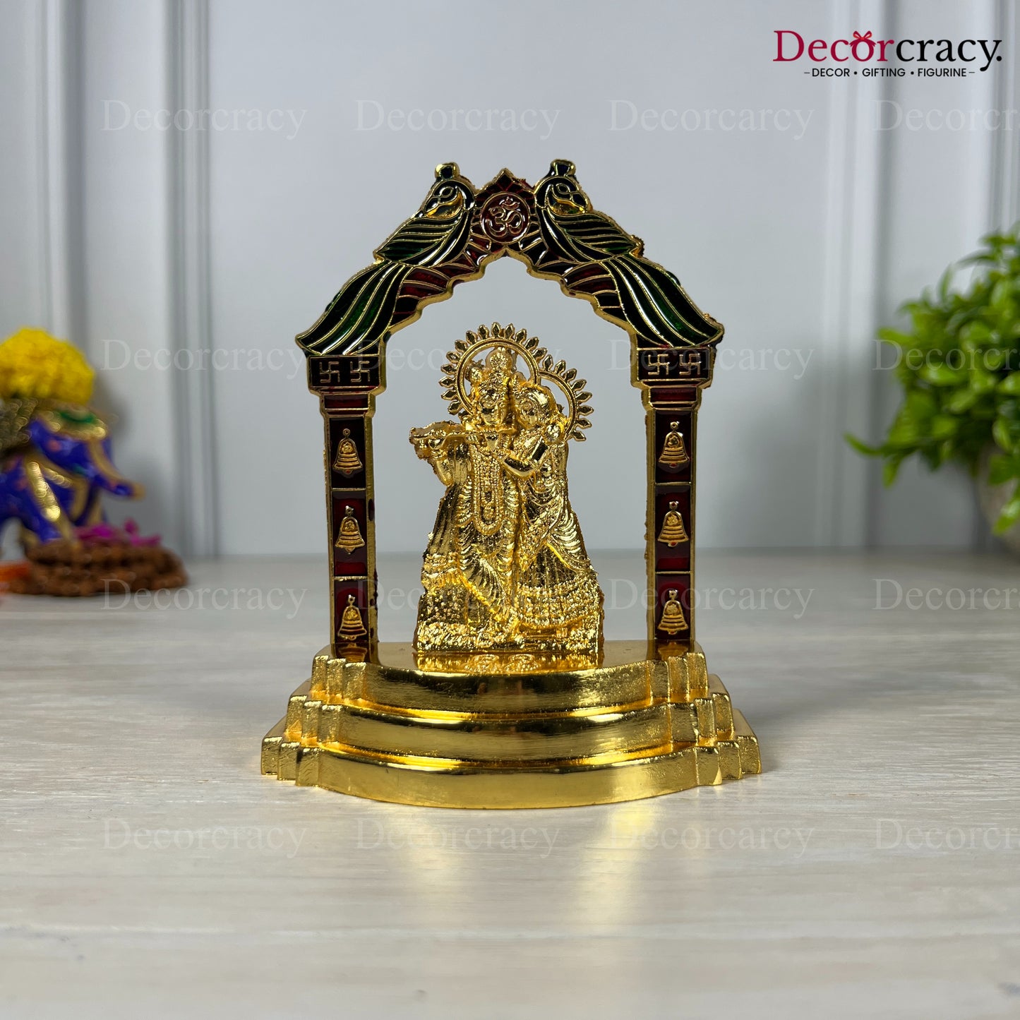Shree Radha Krishna Peacock Mehraab Golden Metal God SP