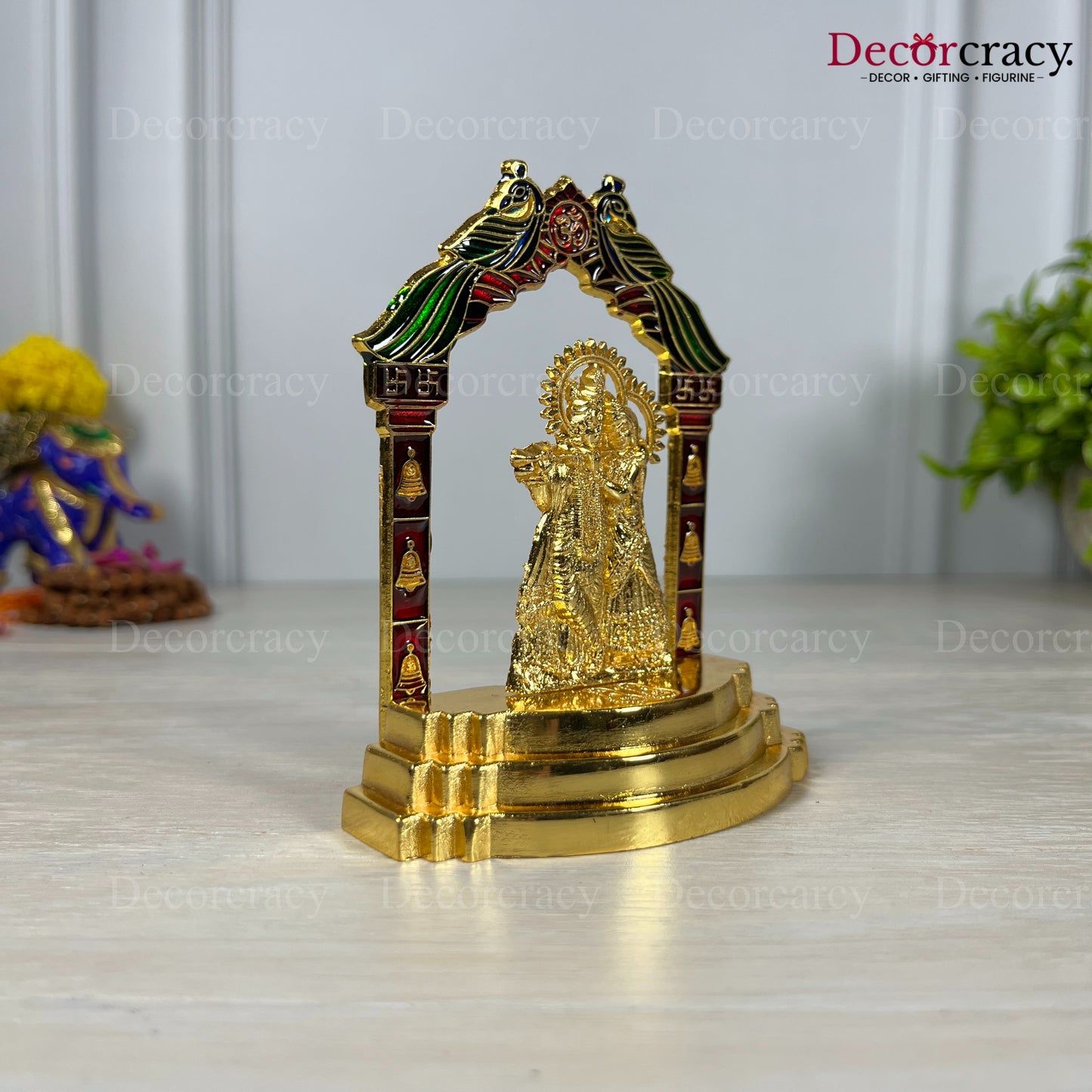 Shree Radha Krishna Peacock Mehraab Golden Metal God SP