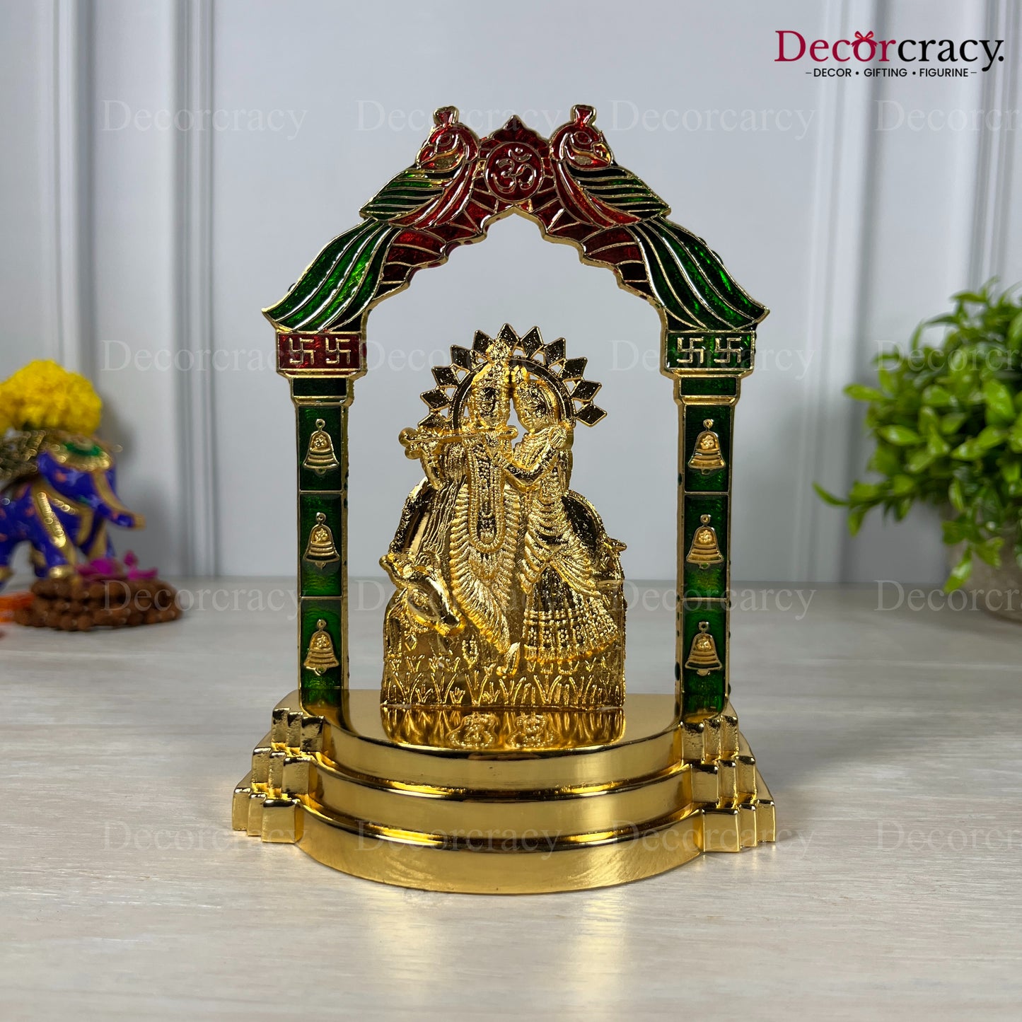 Shree Radha Krishna Peacock Mehraab Golden Metal God SP Idol