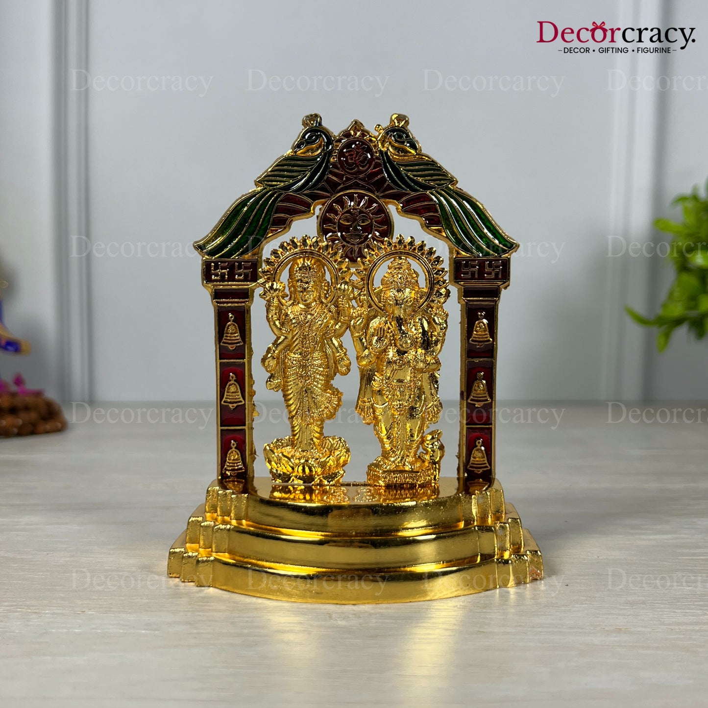 Shree Lakshmi Ganesh Peacock Mehraab Golden Metal God SP Idol