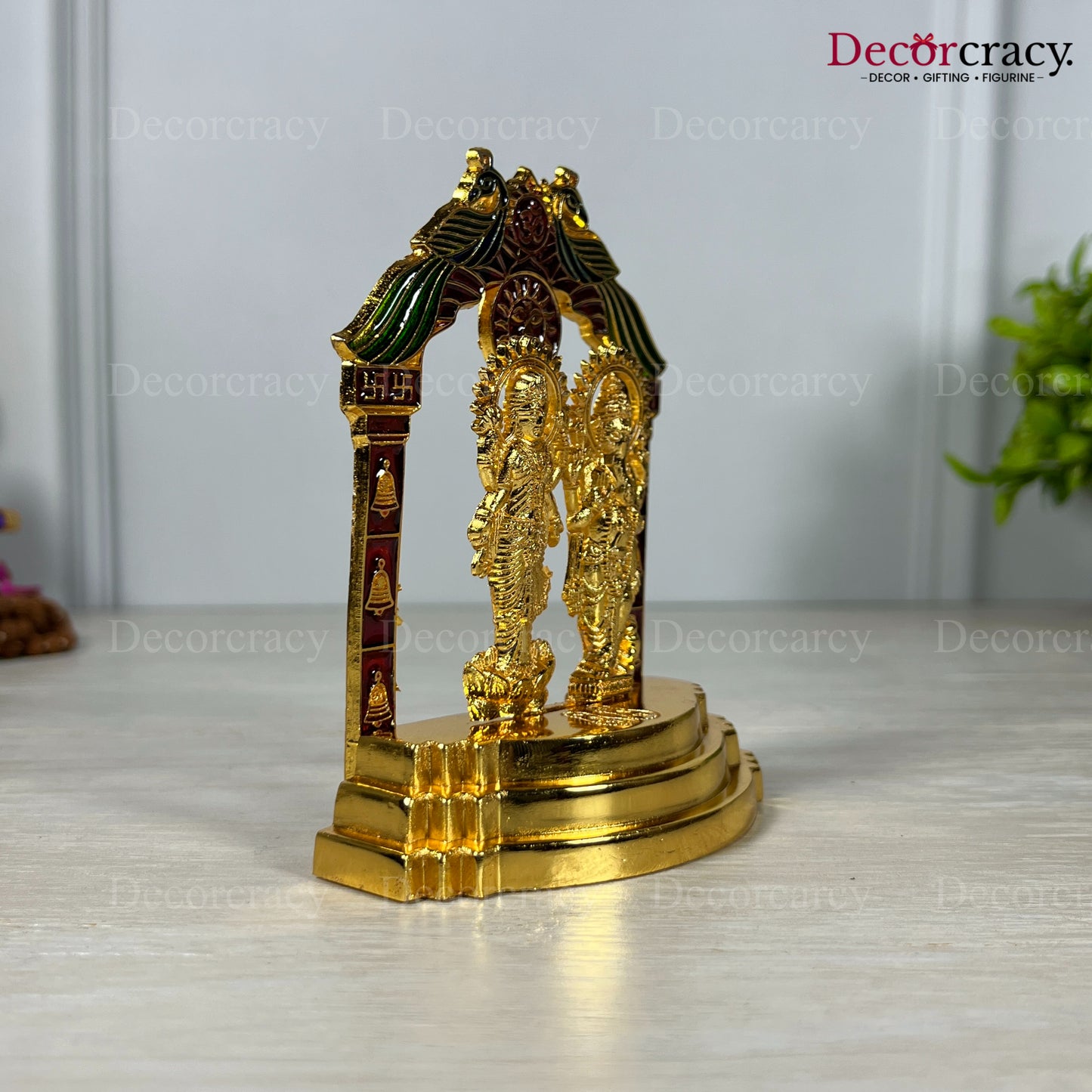 Shree Lakshmi Ganesh Peacock Mehraab Golden Metal God SP Idol