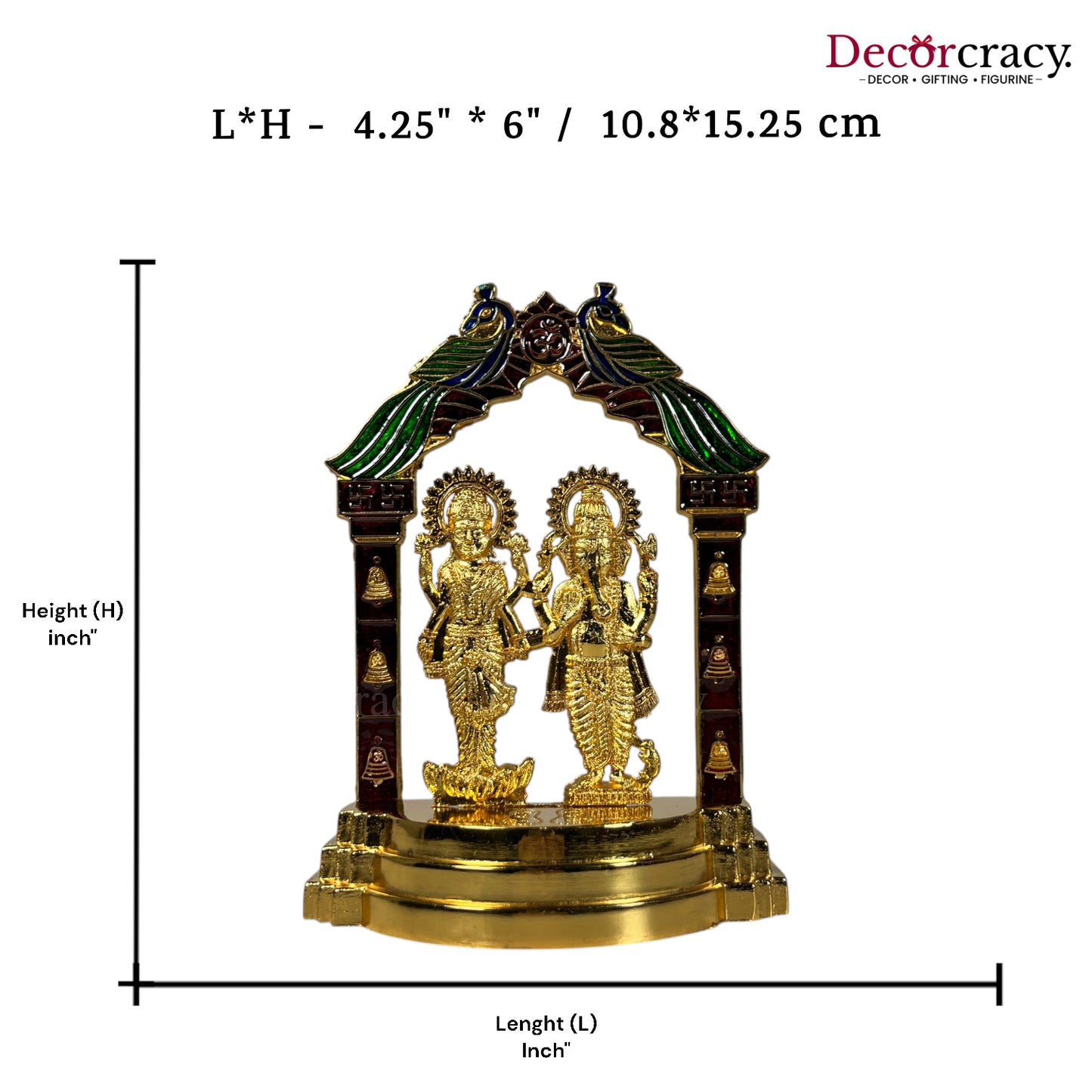 Shree Lakshmi Ganesh Peacock Mehraab Golden Metal God SP Idol