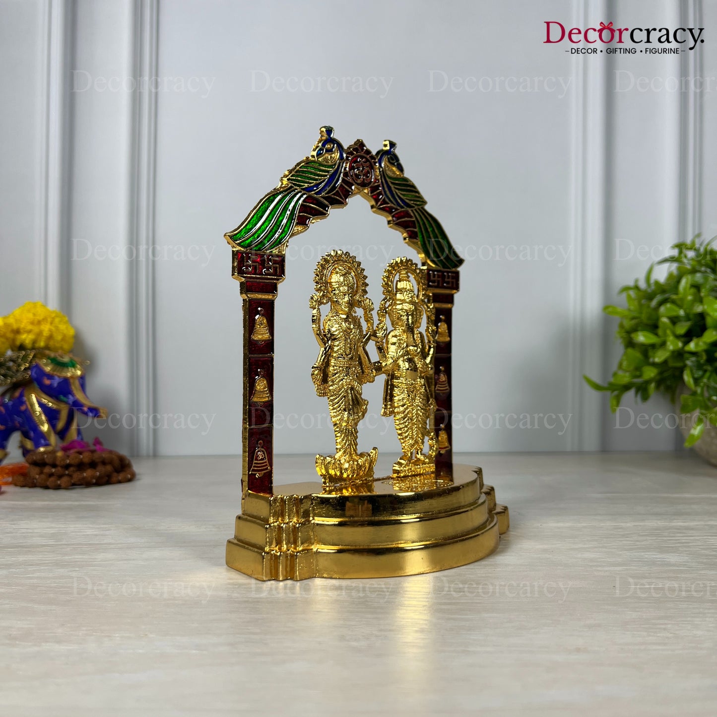 Shree Lakshmi Ganesh Peacock Mehraab Golden Metal God SP Idol