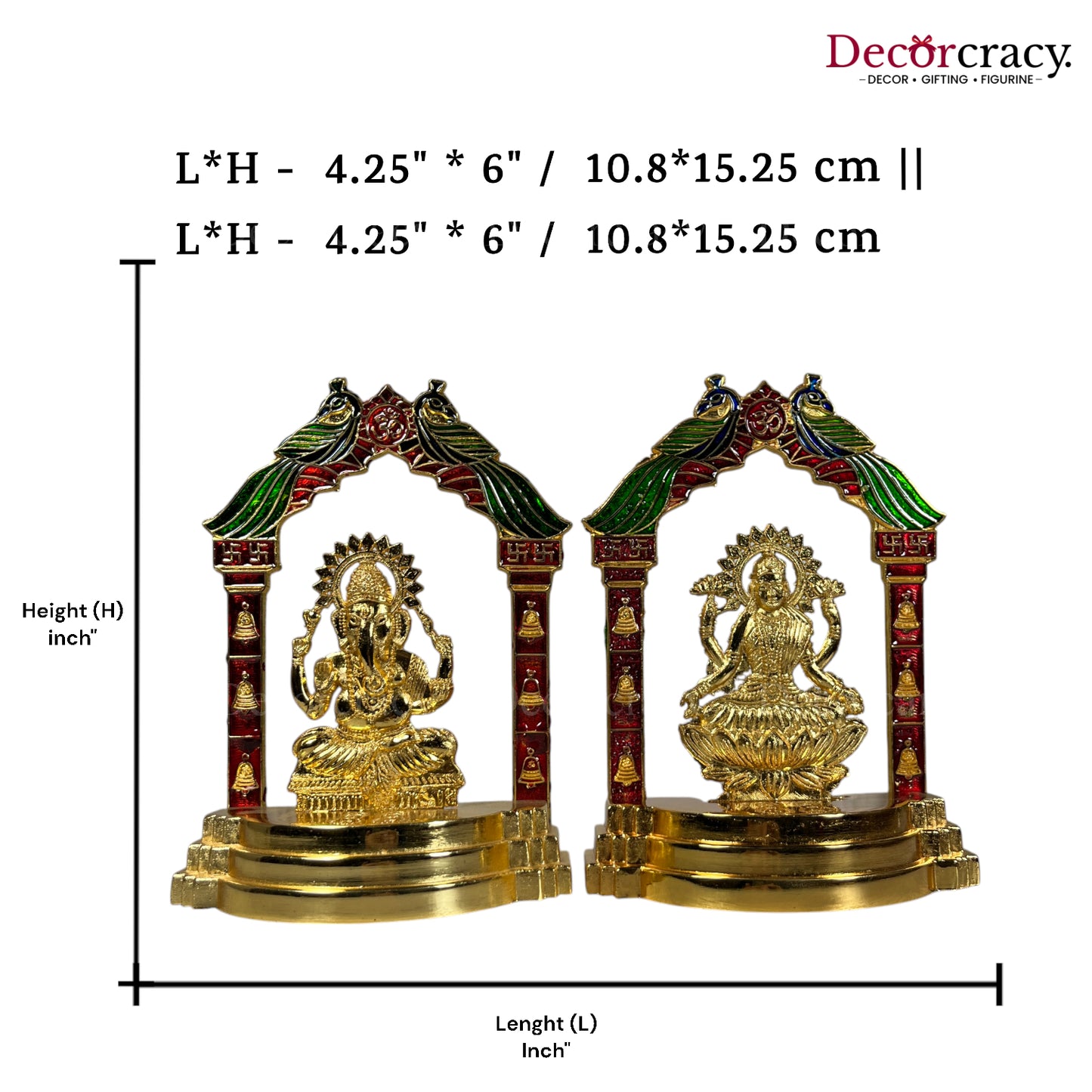 Shree Lakshmi Ganesh Peacock Mehraab Golden Metal God SP Idol