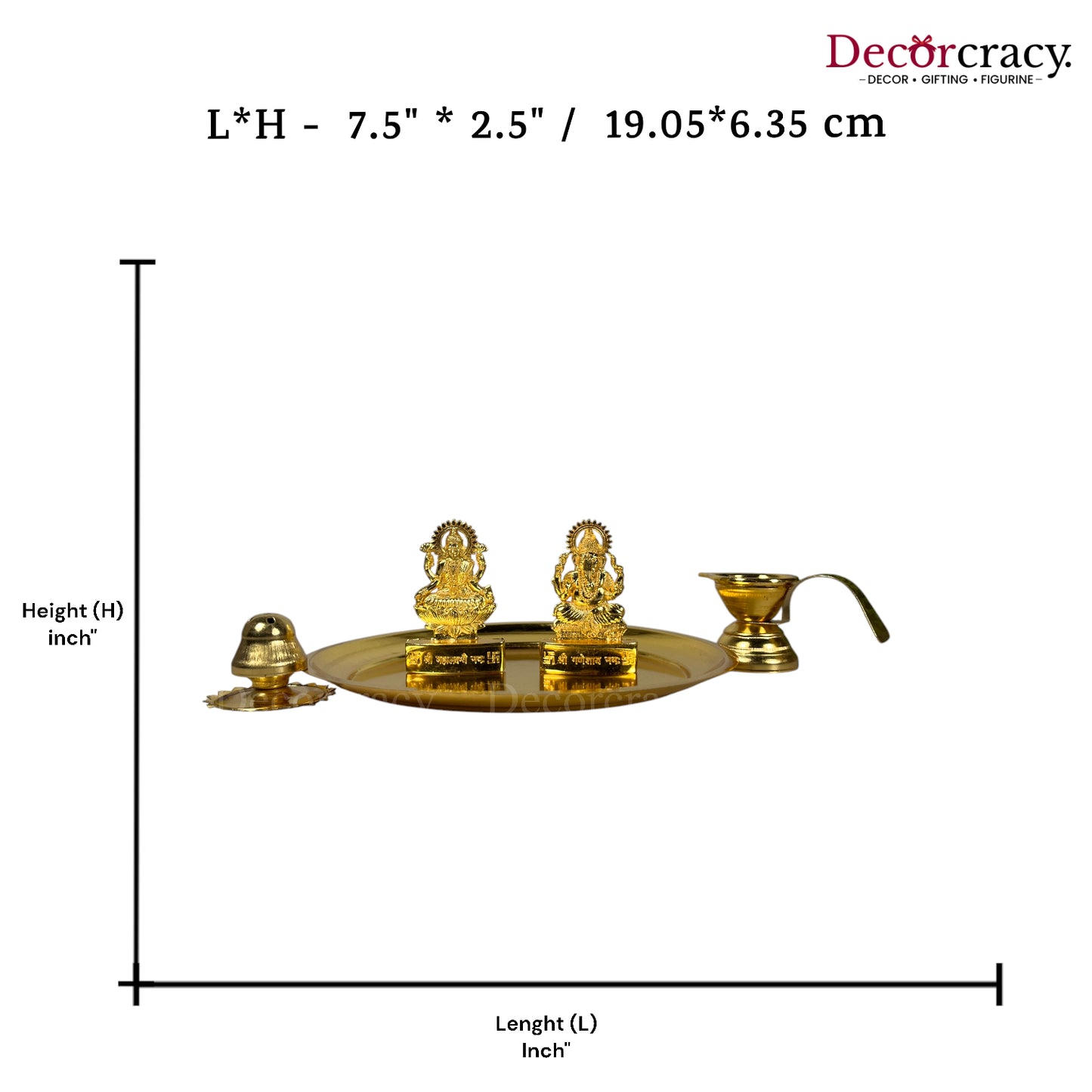 Shree Lakshmi Ganesh Pooja Thali with Diya Deepak Agarbatti Stand Metal Golden SP